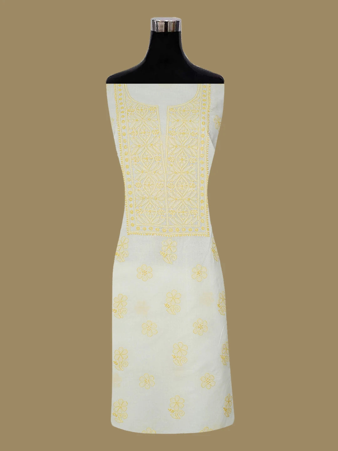 Ada Hand Embroidered Cream Cotton Lucknowi Chikankari Unstitched Suit Piece 01A644590