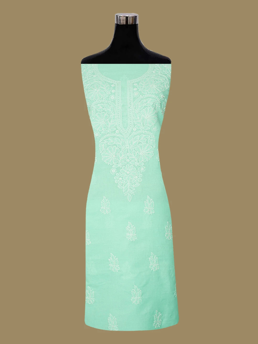 Ada Hand Embroidered Sea Green Cotton Lucknowi Chikankari Unstitched Suit Piece 01A657324
