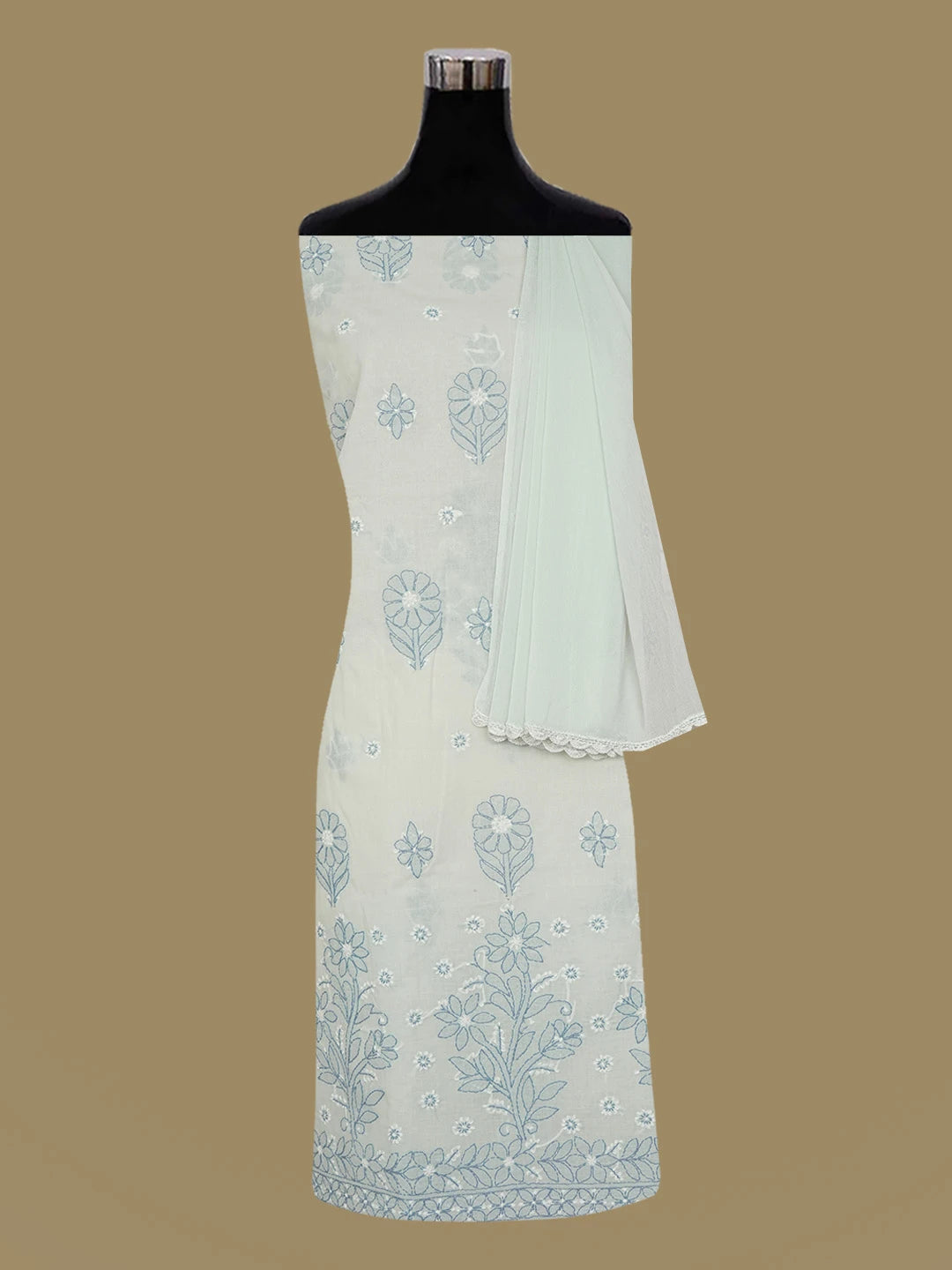 Ada Hand Embroidered Light Pista Green Cotton Lucknowi Chikankari Unstitched Suit Piece 01A644593