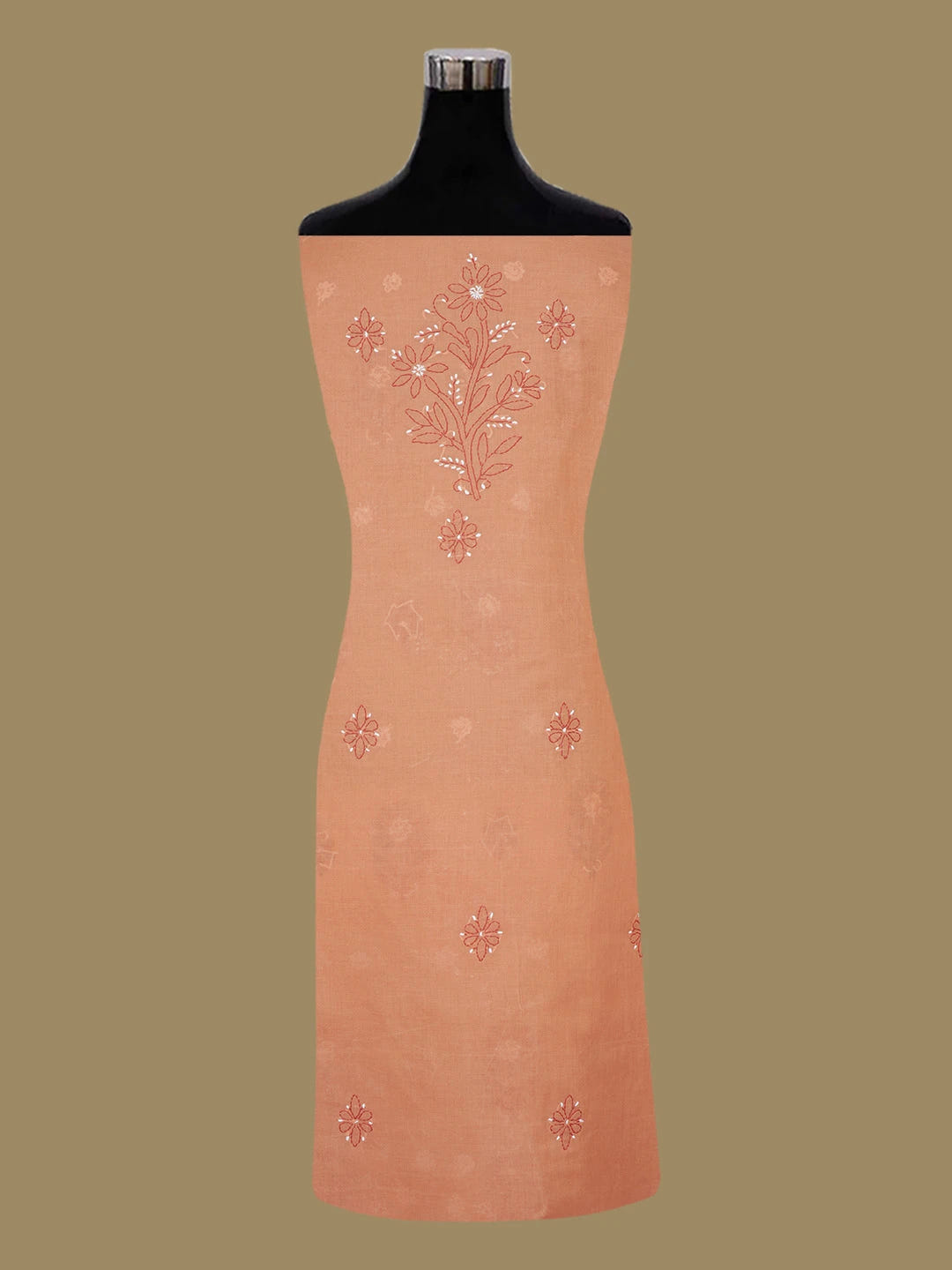 Ada Hand Embroidered Rust Cotton Lucknowi Chikankari Unstitched Suit Piece 01A644609