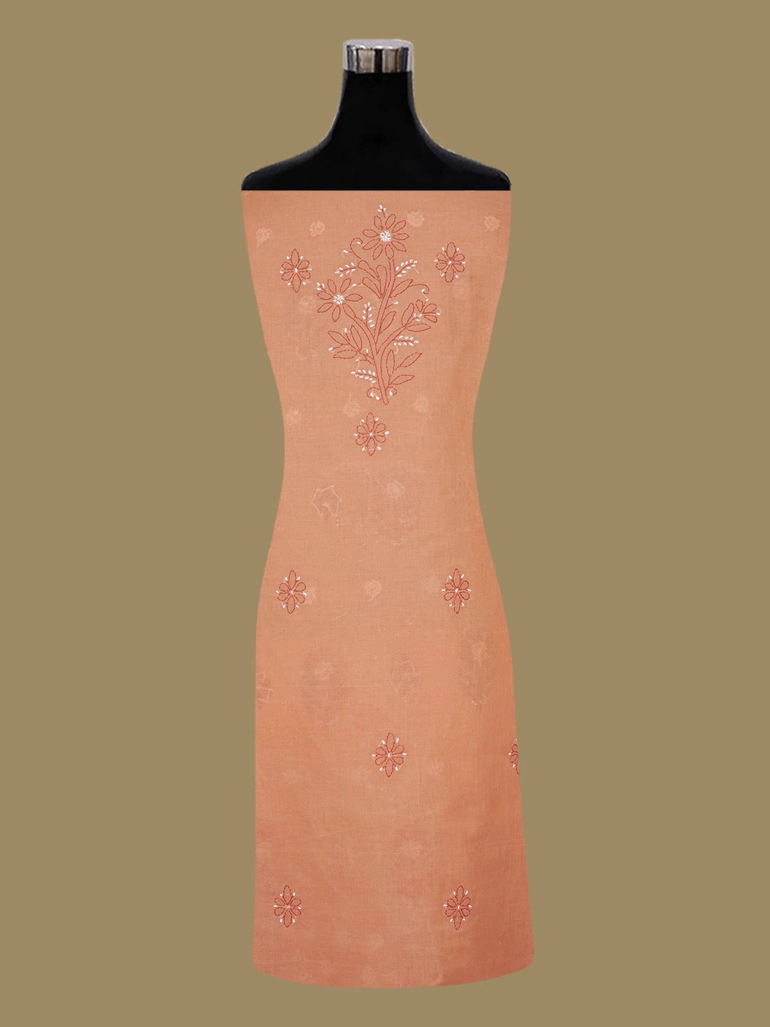 Ada Hand Embroidered Rust Cotton Lucknowi Chikankari Unstitched Suit Piece 01A644609