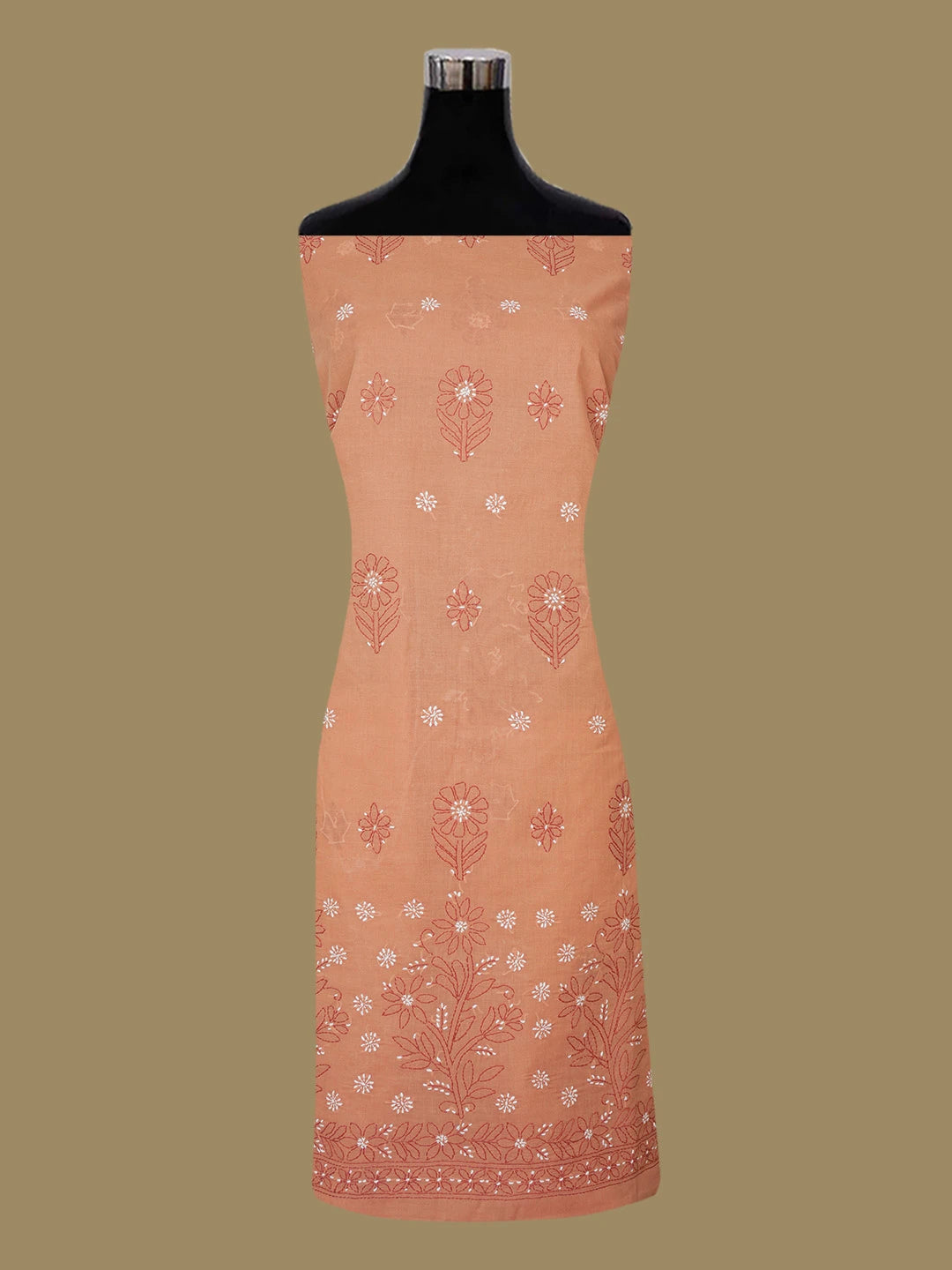 Ada Hand Embroidered Rust Cotton Lucknowi Chikankari Unstitched Suit Piece 01A644609