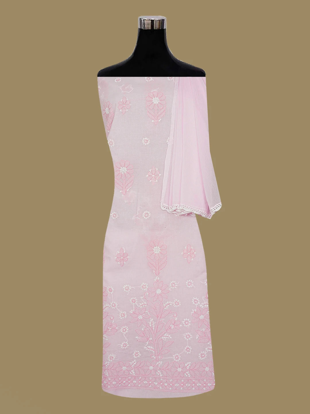 Ada Hand Embroidered Pink Cotton Lucknowi Chikankari Unstitched Suit Piece 01A644945