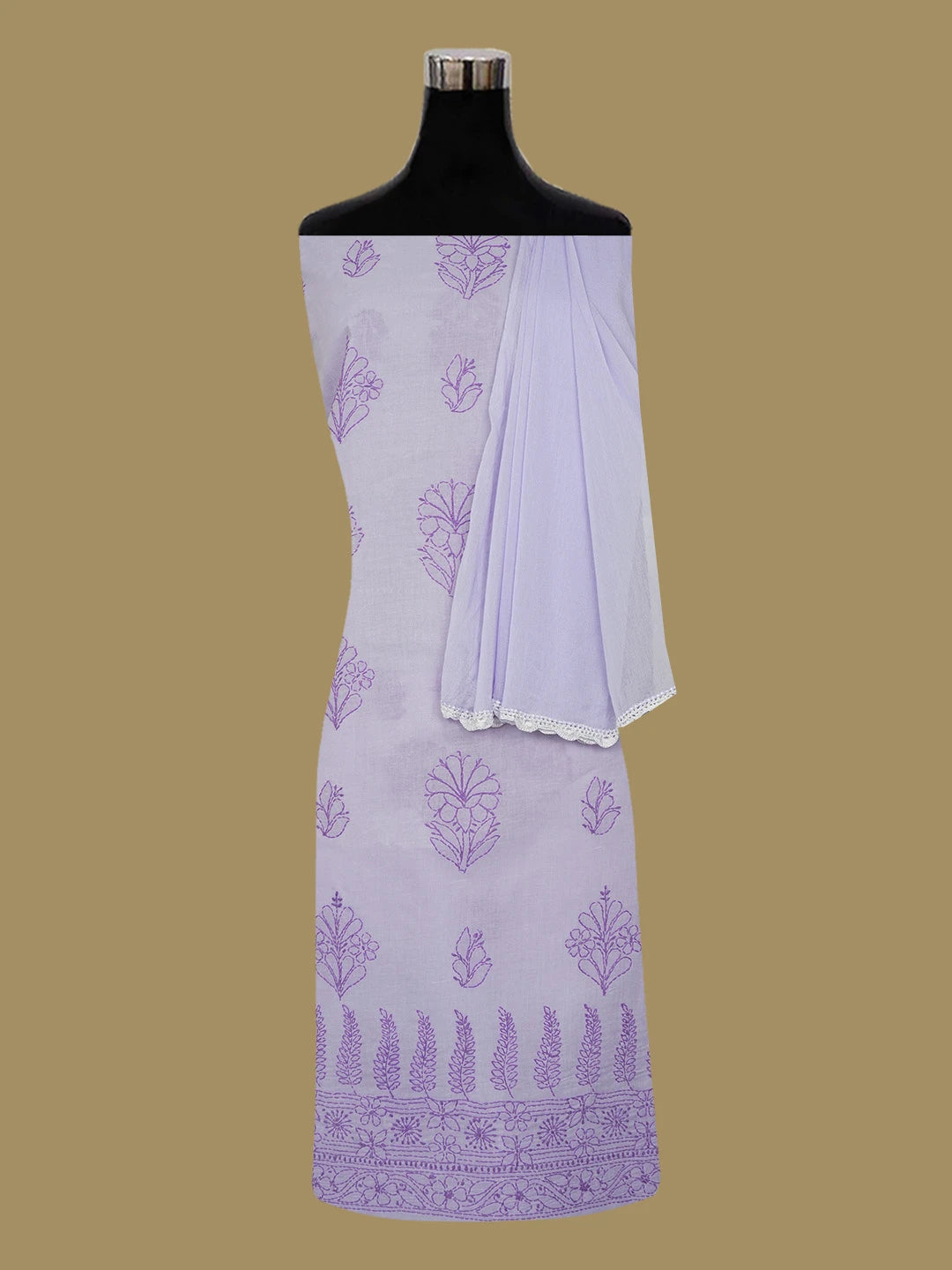 Ada Hand Embroidered Mauve Cotton Lucknowi Chikankari Unstitched Suit Piece 01A644605