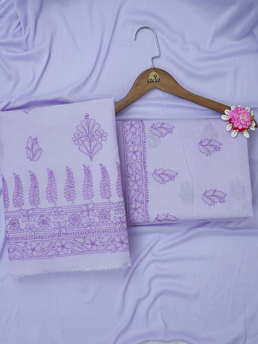 Ada Hand Embroidered Mauve Cotton Lucknowi Chikankari Unstitched Suit Piece 01A644605
