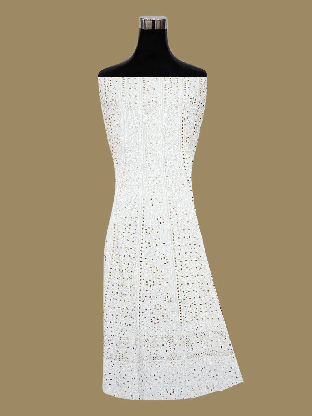 Ada Hand Embroidered White Viscose Georgette Lucknowi Chikankari Semi-Stitched Anarkali Kurta Dupatta Set With Muqaish Work 01A615772