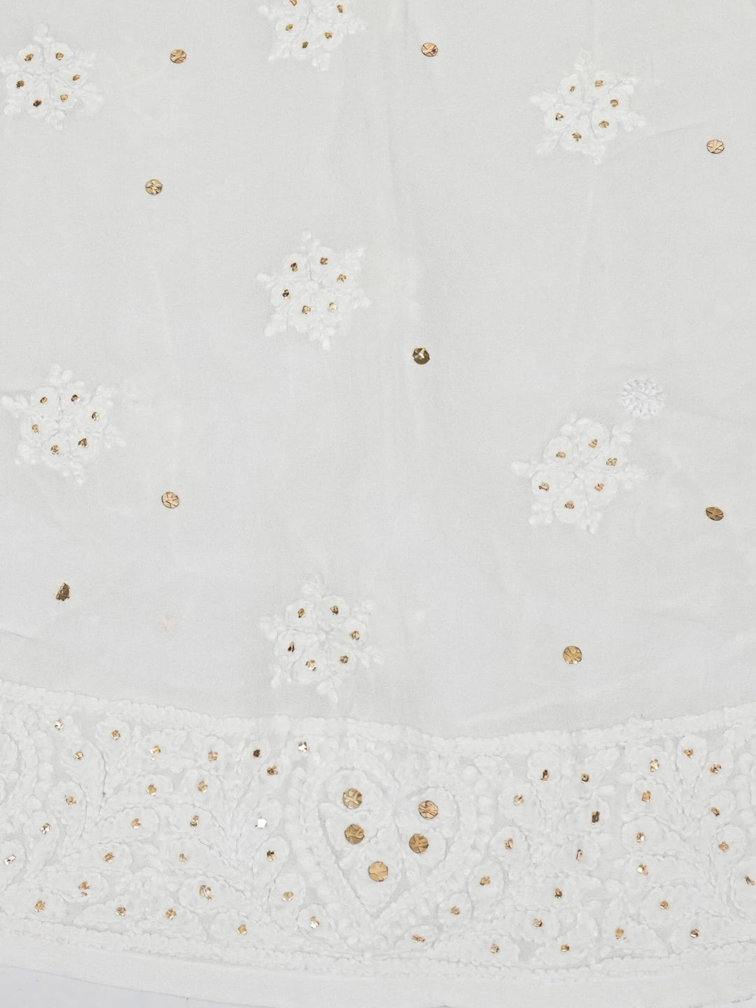 Ada Hand Embroidered White Viscose Georgette Lucknowi Chikankari Semi-Stitched Anarkali Kurta Dupatta Set With Muqaish Work 01A615772