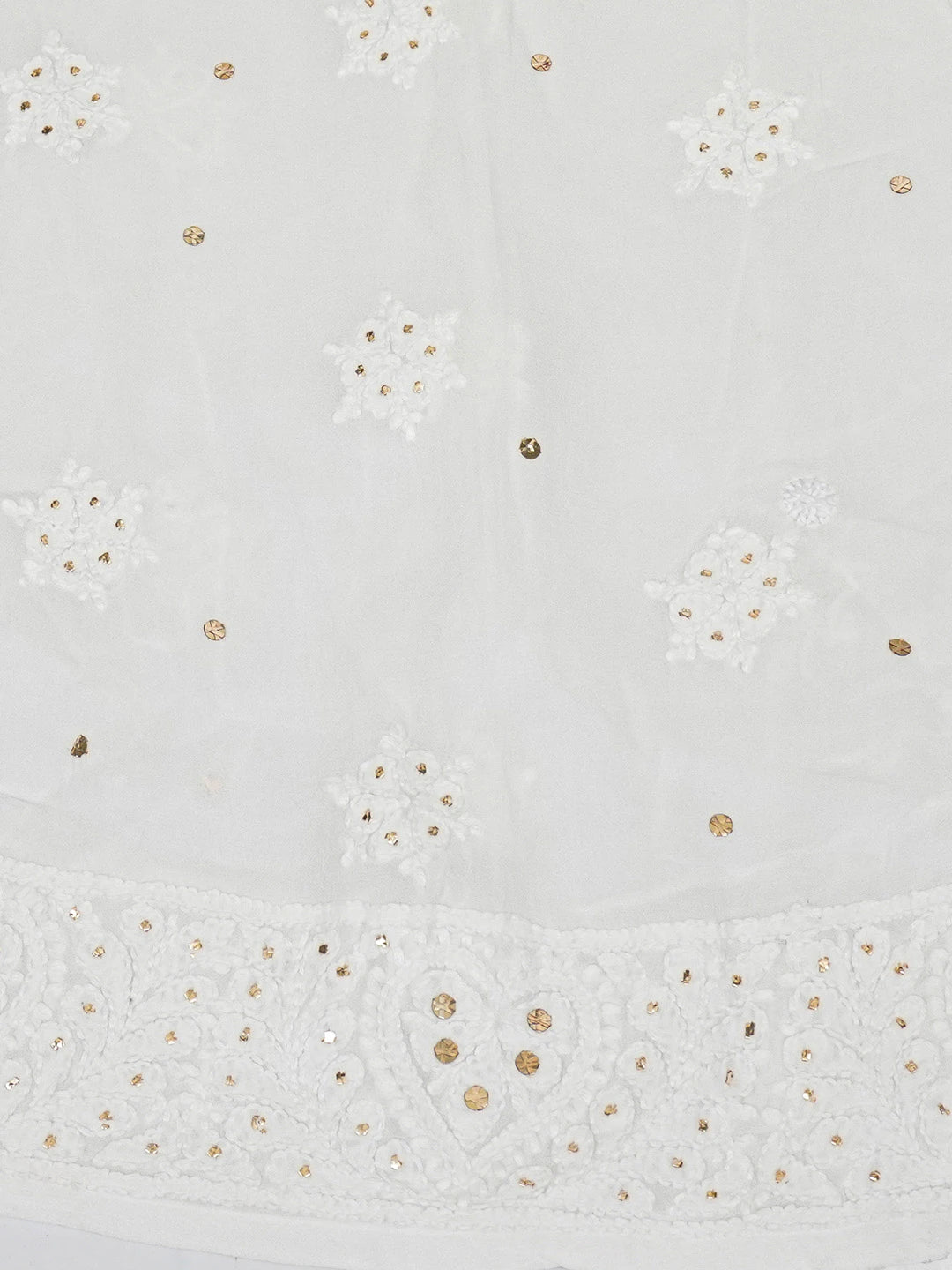 Ada Hand Embroidered White Viscose Georgette Lucknowi Chikankari Semi-Stitched Anarkali Kurta Dupatta Set With Muqaish Work 01A615772
