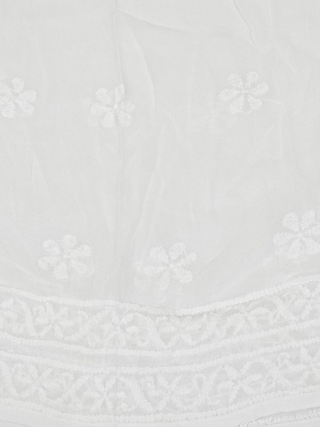 Ada Hand Embroidered White Viscose Georgette Lucknowi Chikankari Semi -Stitched Anarkali Kurta Dupatta Set 01A639767