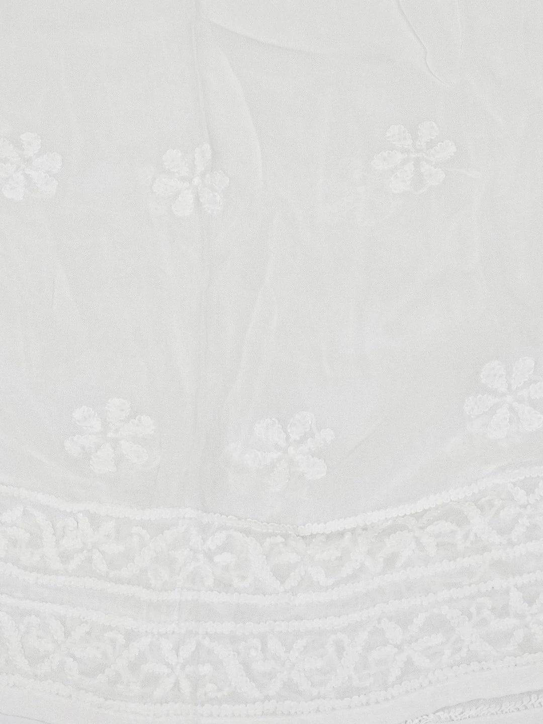 Ada Hand Embroidered White Viscose Georgette Lucknowi Chikankari Semi -Stitched Anarkali Kurta Dupatta Set 01A639767