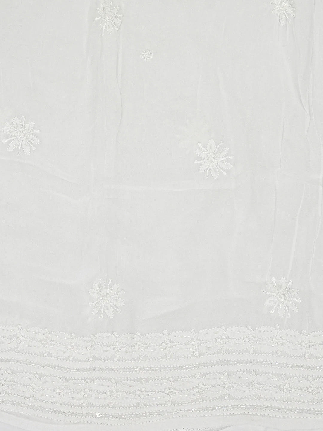 Ada Hand Embroidered Seasalt White Viscose Georgette Lucknowi Chikankari Semi-Stitched Anarkali Kurta Dupatta Set With Cutdana & Sequinned Work 01A652359
