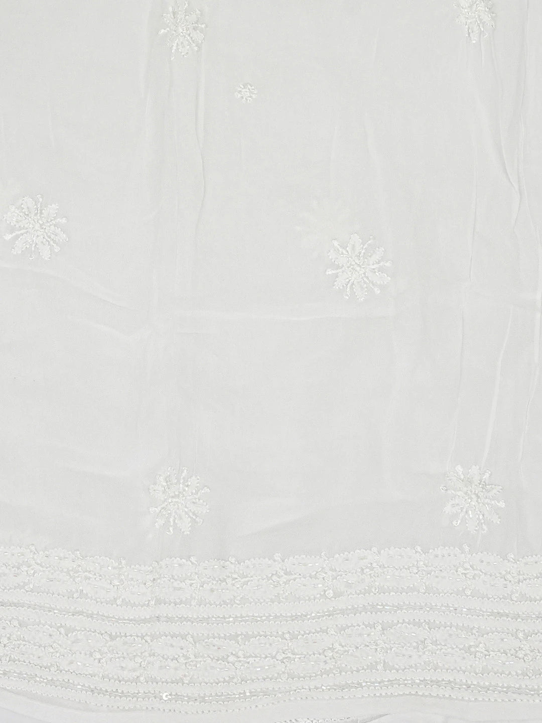 Ada Hand Embroidered Seasalt White Viscose Georgette Lucknowi Chikankari Semi-Stitched Anarkali Kurta Dupatta Set With Cutdana & Sequinned Work 01A652359