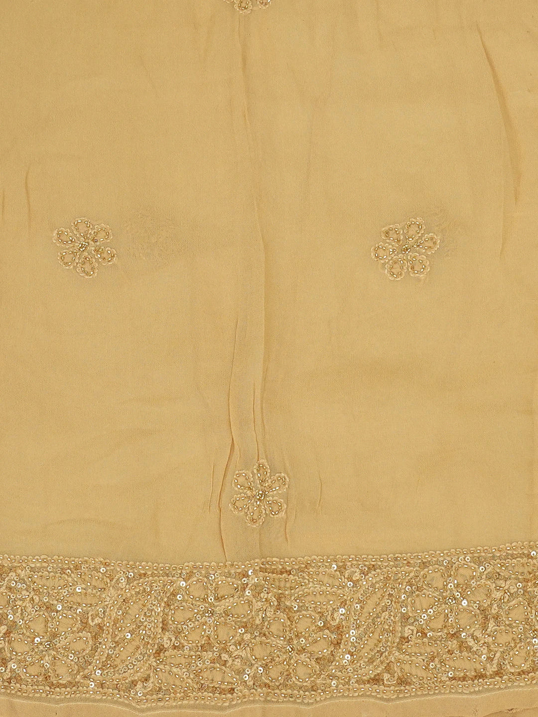 Ada Hand Embroidered Fawn Viscose Georgette Lucknowi Chikankari Semi-Stitched Anarkali Kurta Dupatta Set With Cutdana Work 01A589140