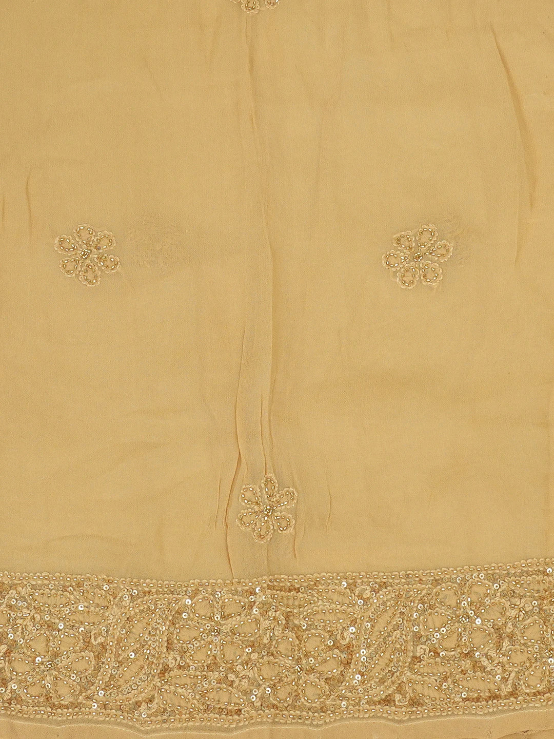 Ada Hand Embroidered Fawn Viscose Georgette Lucknowi Chikankari Semi-Stitched Anarkali Kurta Dupatta Set With Cutdana Work 01A589140