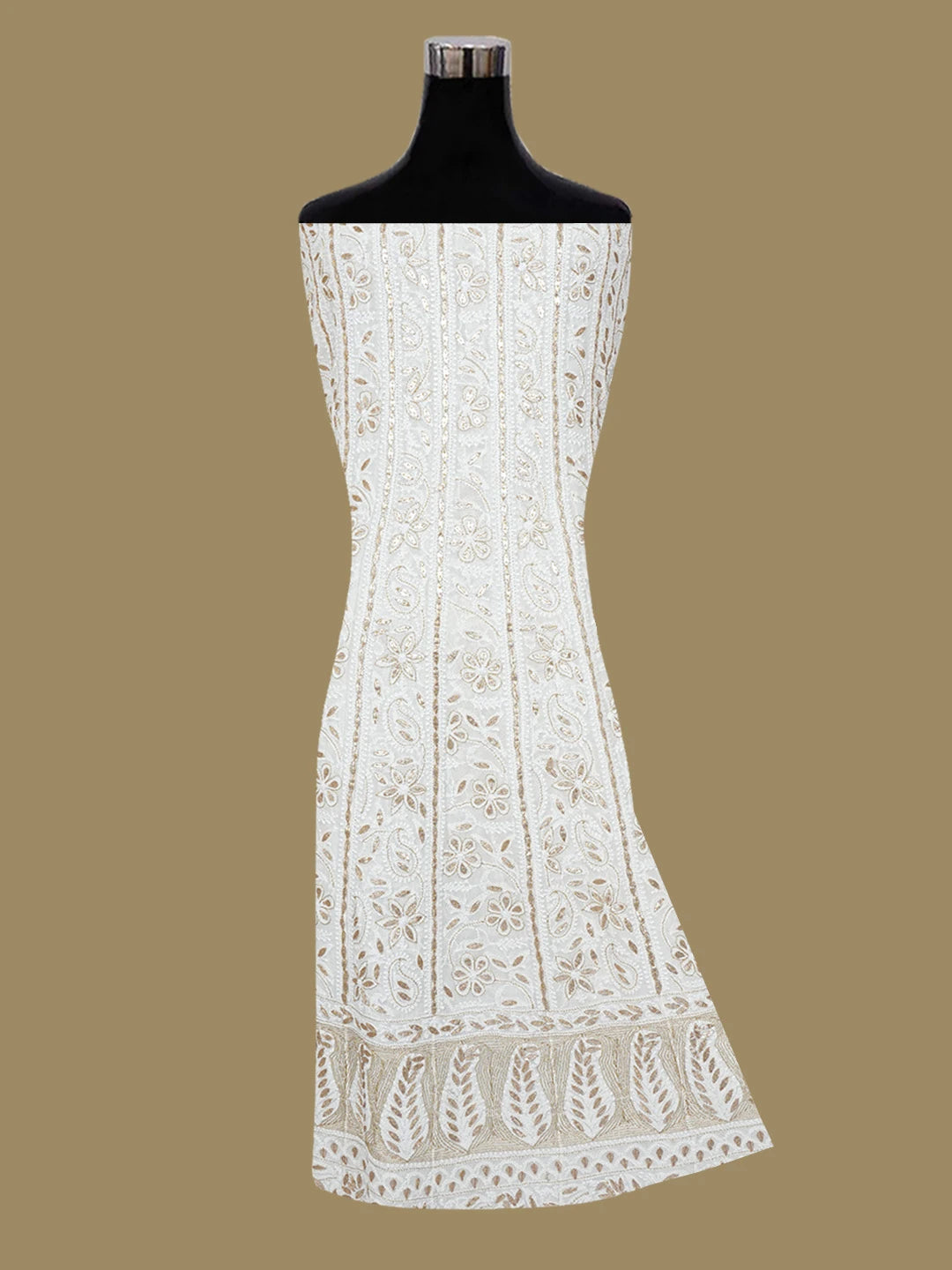 Ada Hand Embroidered White Pure Georgette Lucknowi Chikankari Semi-Stitched Anarkali Kurta Dupatta Set With Zari Work 01A373913