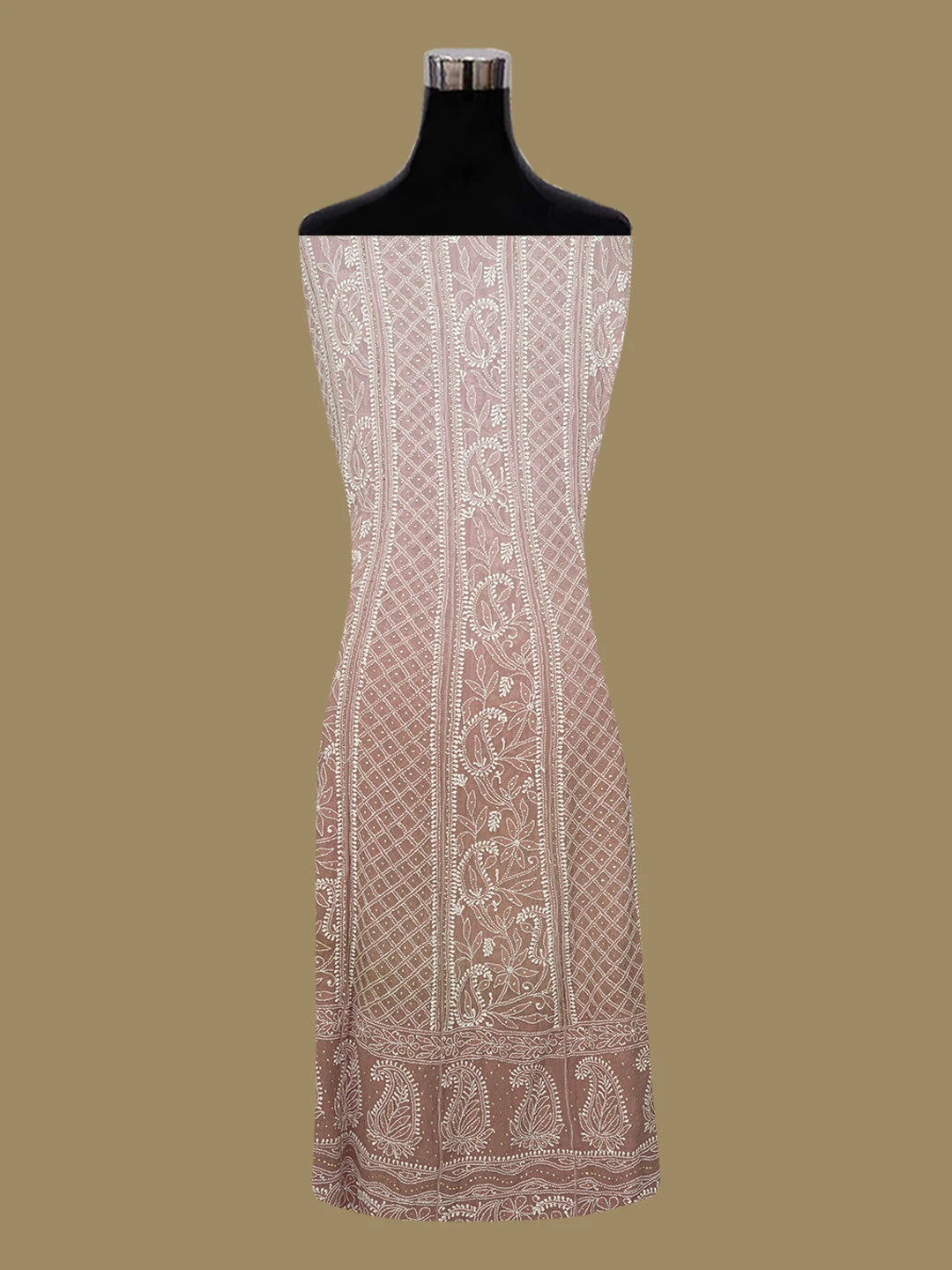 Ada Hand Embroidered Ombre Shade of Mauve And Coffee Brown Pure Georgette Lucknowi Chikankari Semi-Stitched Anarkali Kurta Dupatta Set With Muqaish/Mukaish Work 01A559266