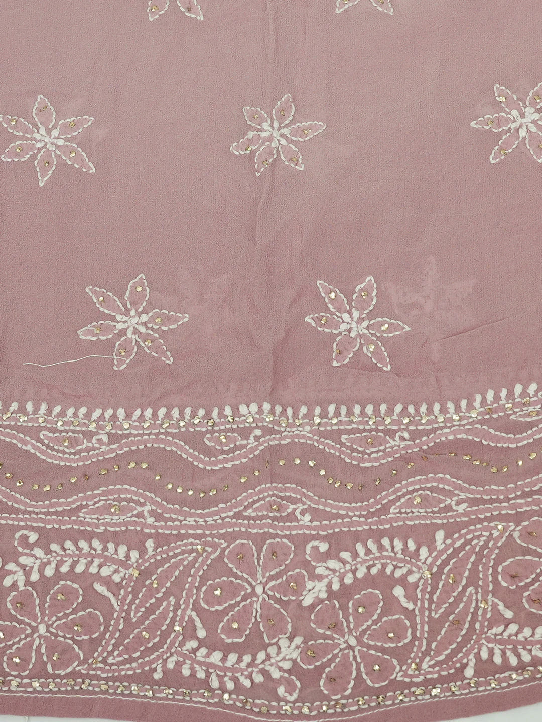 Ada Hand Embroidered Ombre Shade of Mauve And Coffee Brown Pure Georgette Lucknowi Chikankari Semi-Stitched Anarkali Kurta Dupatta Set With Muqaish/Mukaish Work 01A559266