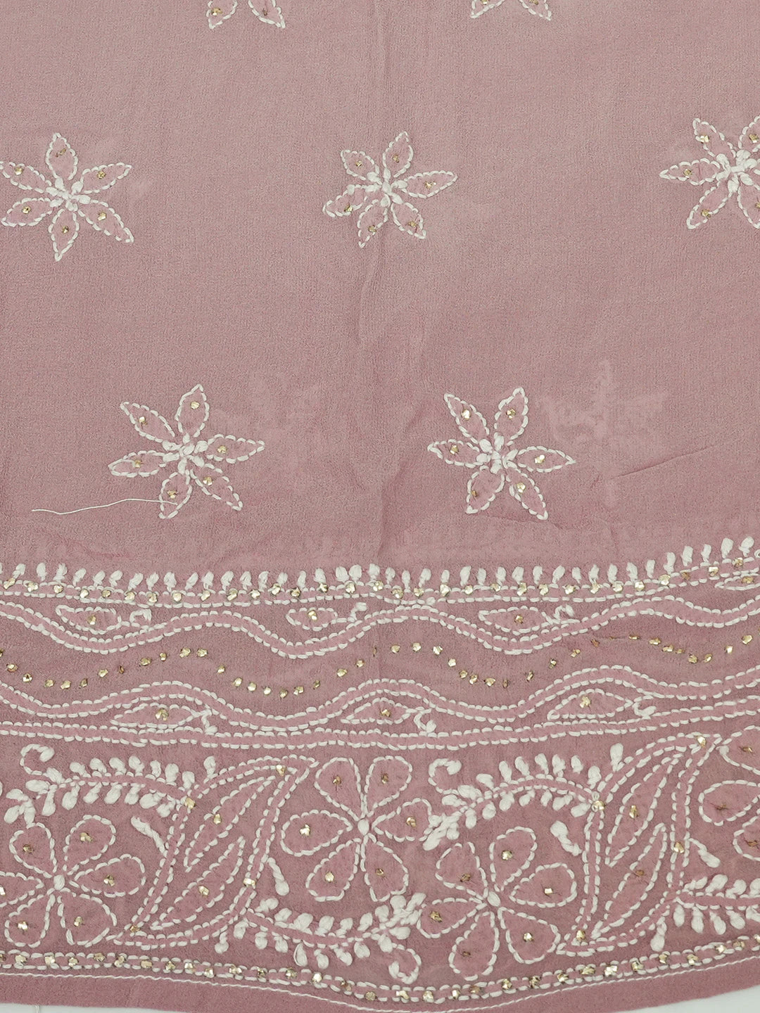 Ada Hand Embroidered Ombre Shade of Mauve And Coffee Brown Pure Georgette Lucknowi Chikankari Semi-Stitched Anarkali Kurta Dupatta Set With Muqaish/Mukaish Work 01A559266