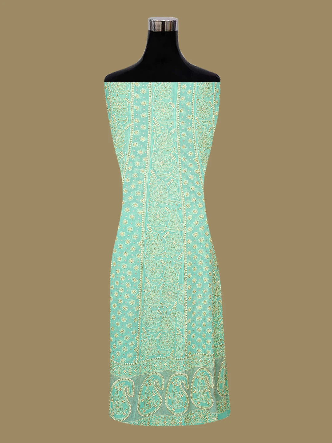 Ada Hand Embroidered Sea Green Pure Georgette Lucknowi Chikankari Semi-Stitched Anarkali Kurta Dupatta Set With Cutdana Work 01A186778