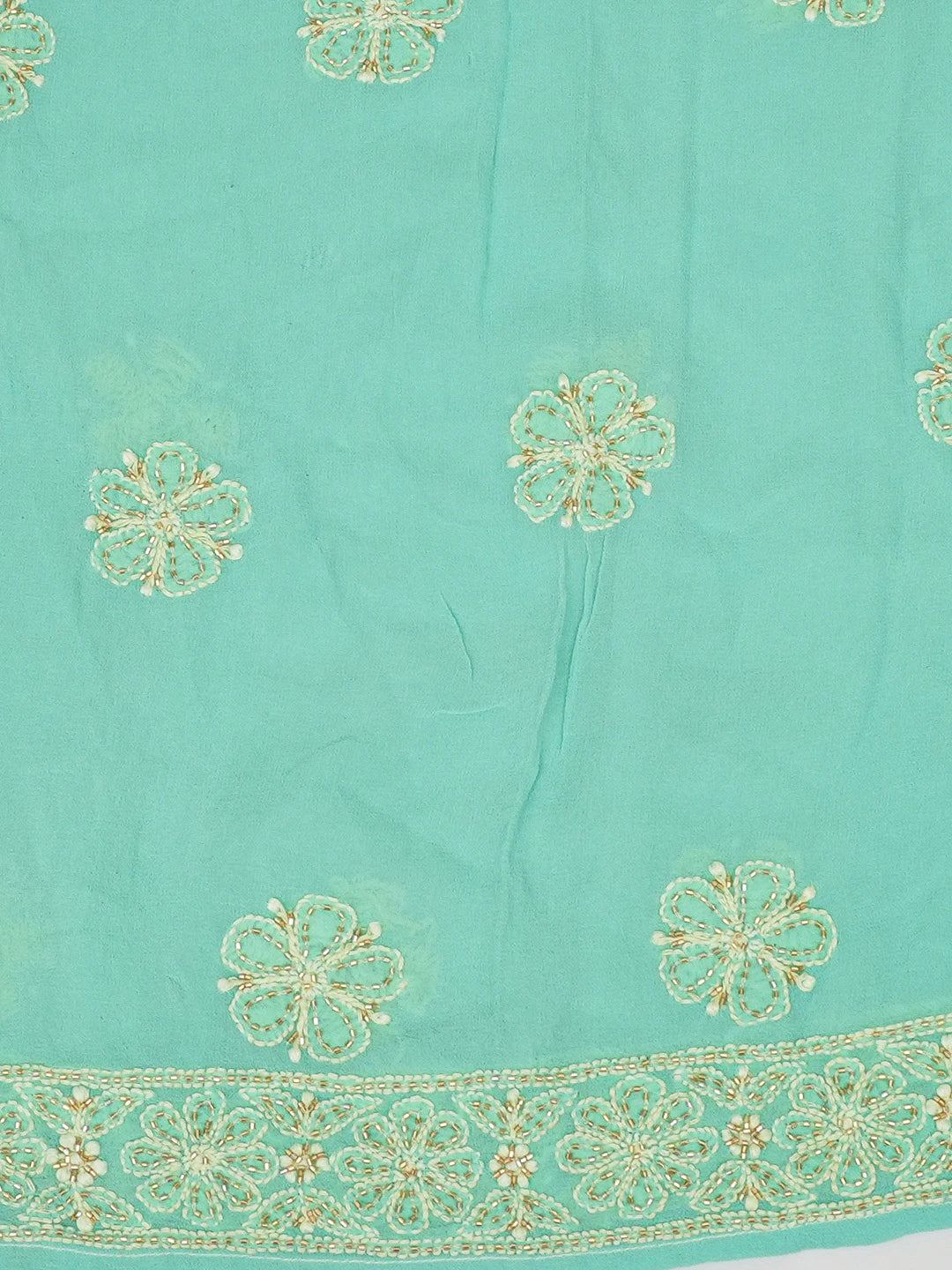 Ada Hand Embroidered Sea Green Pure Georgette Lucknowi Chikankari Semi-Stitched Anarkali Kurta Dupatta Set With Cutdana Work 01A186778