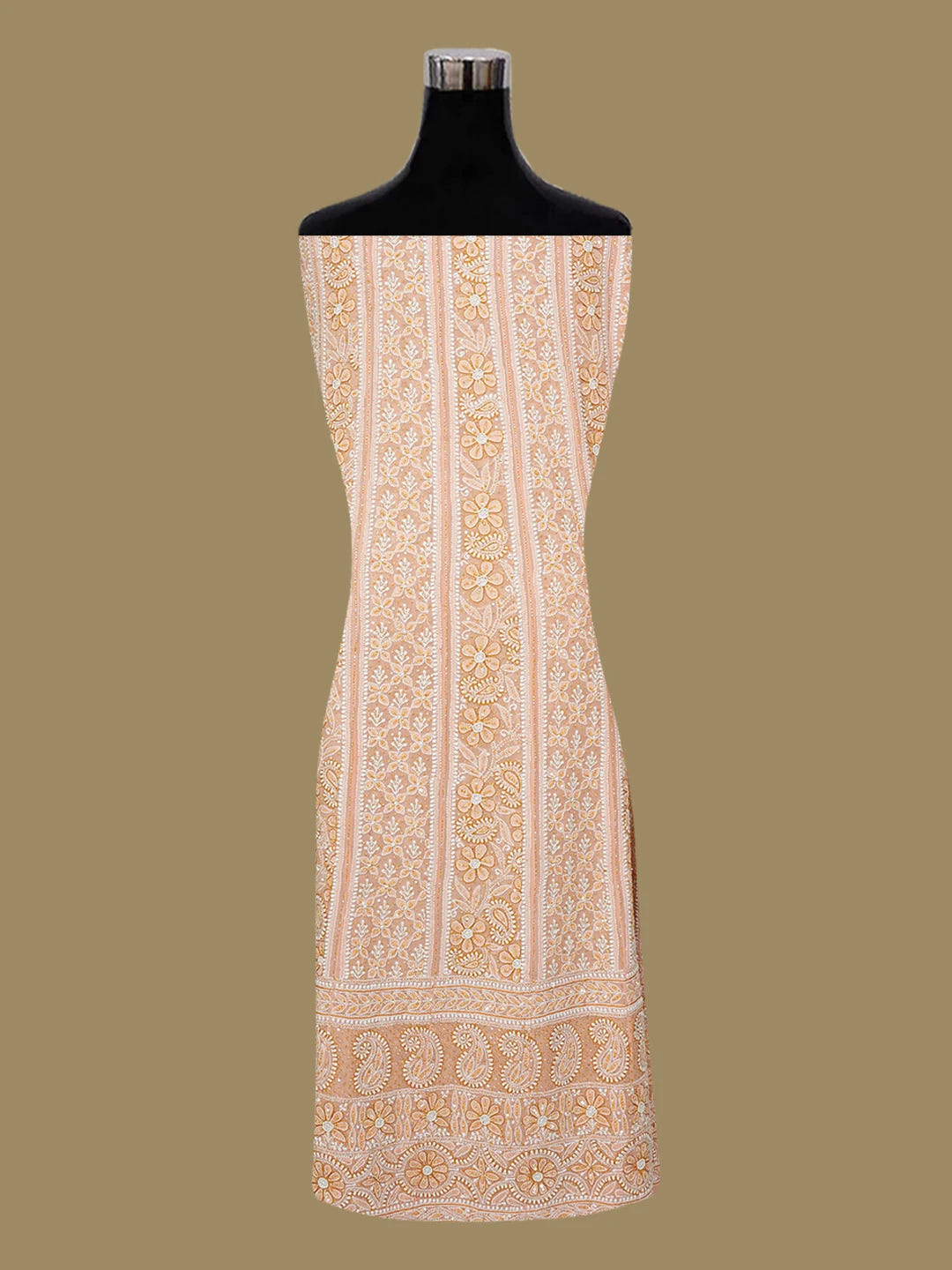 Ada Hand Embroidered Peach Pure Georgette Lucknowi Chikankari Semi-Stitched Anarkali Kurta Dupatta Set With Sequinned Work 01A569095
