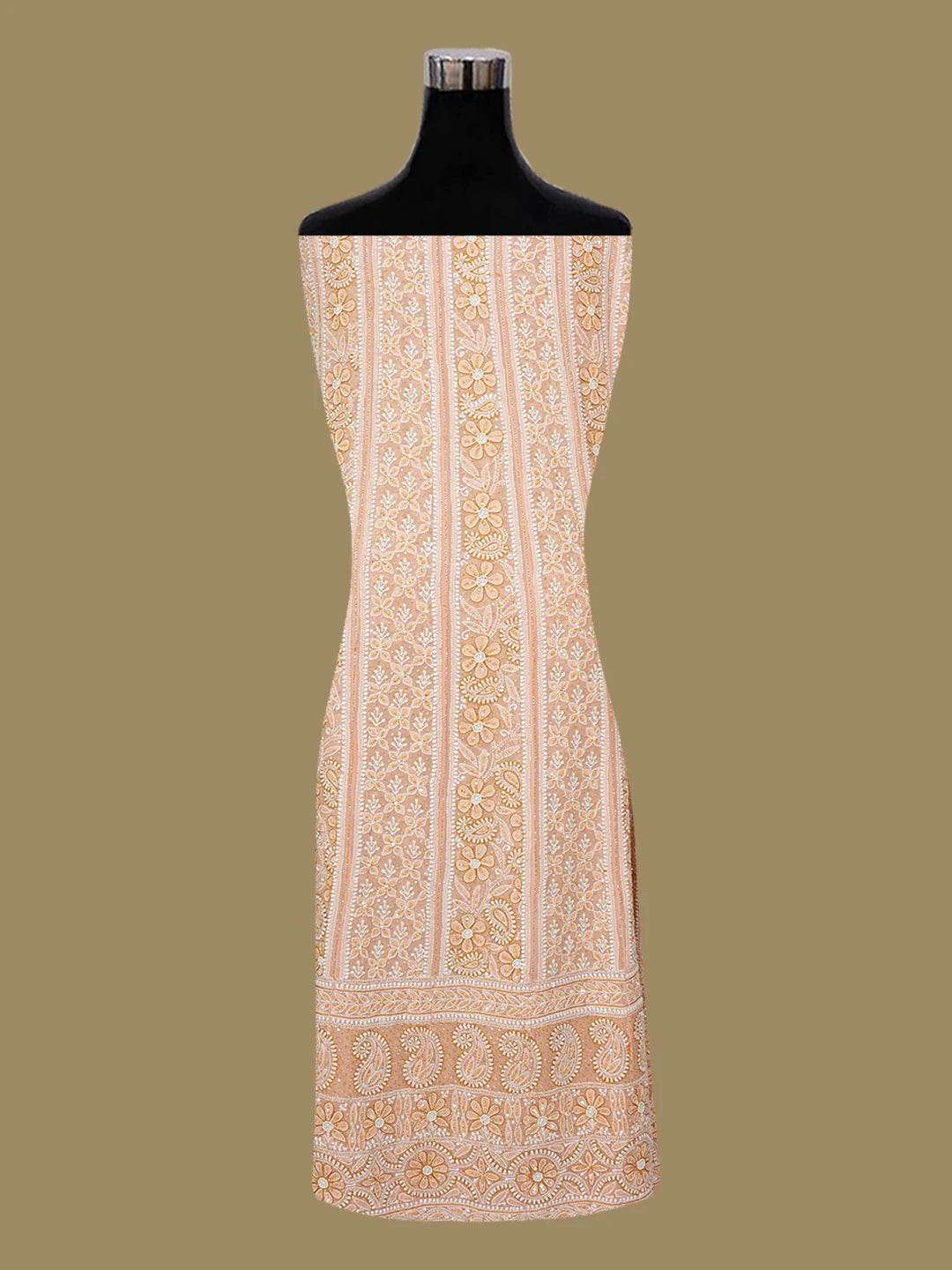 Ada Hand Embroidered Peach Pure Georgette Lucknowi Chikankari Semi-Stitched Anarkali Kurta Dupatta Set With Sequinned Work 01A569095