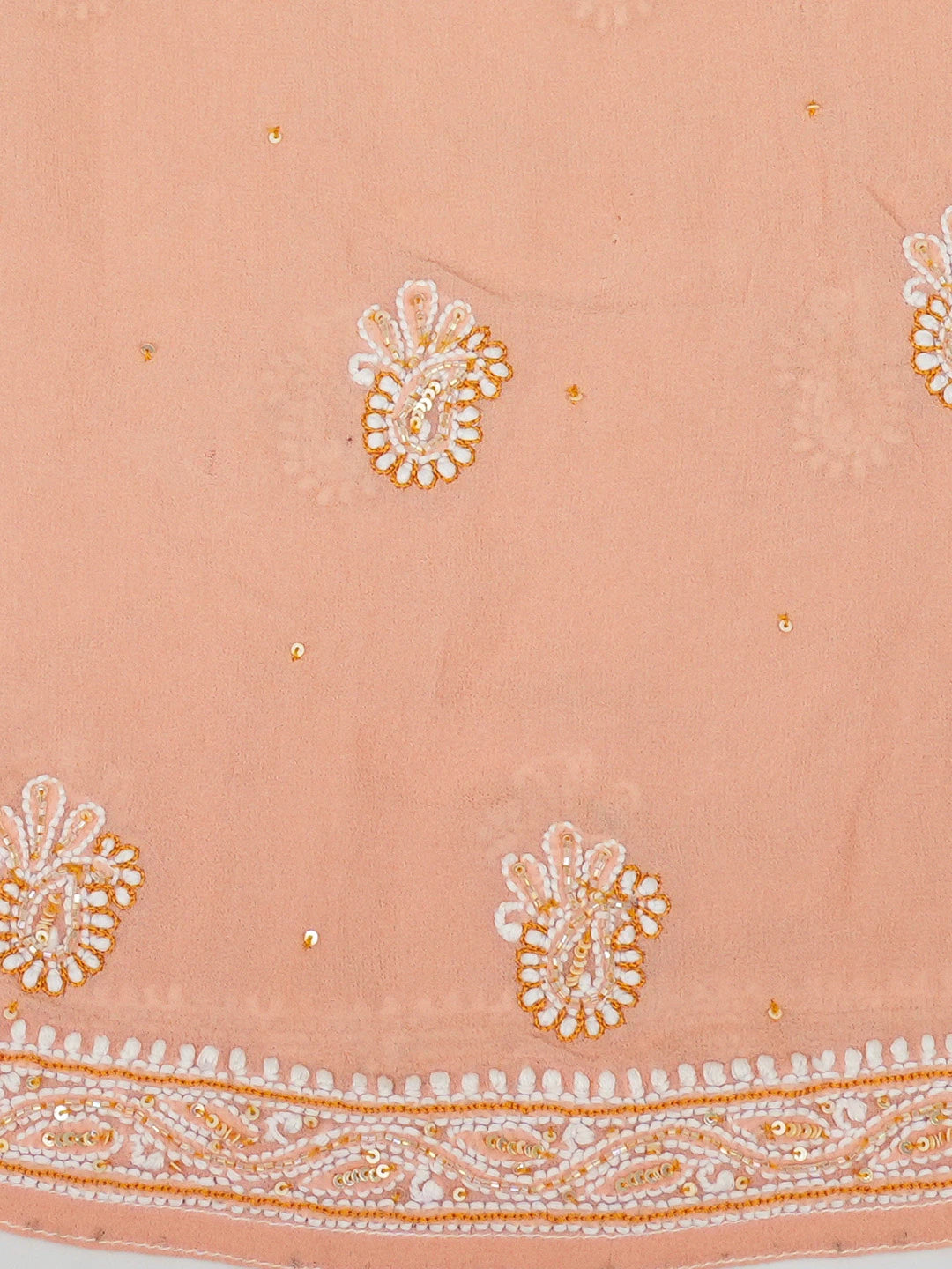 Ada Hand Embroidered Peach Pure Georgette Lucknowi Chikankari Semi-Stitched Anarkali Kurta Dupatta Set With Sequinned Work 01A569095