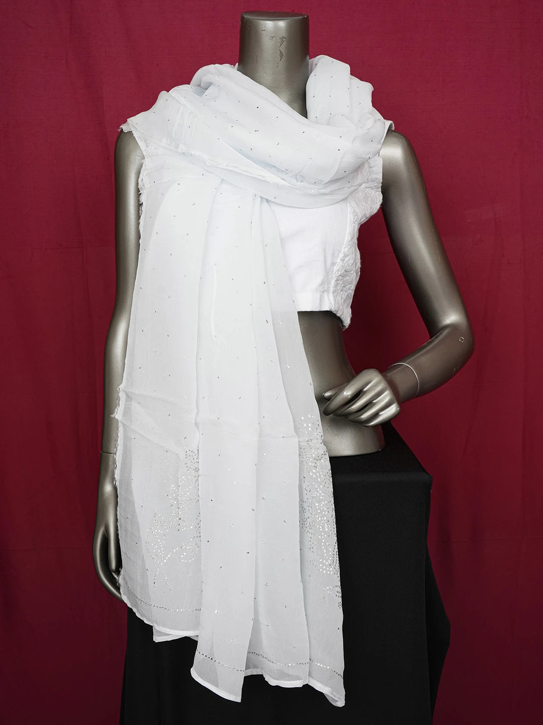 Ada Hand Embroidered Alice Blue Organza Lucknowi Chikankari Dupatta With Muqaish Work 01A603224