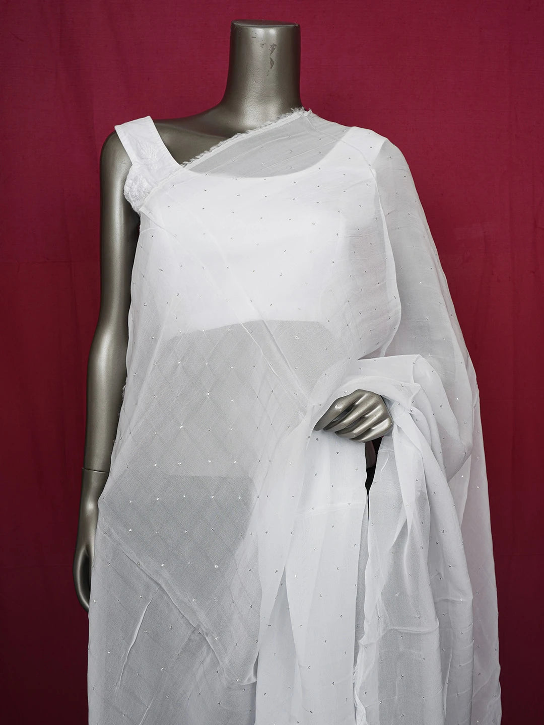Ada Hand Embroidered Alice Blue Organza Lucknowi Chikankari Dupatta With Muqaish Work 01A603224