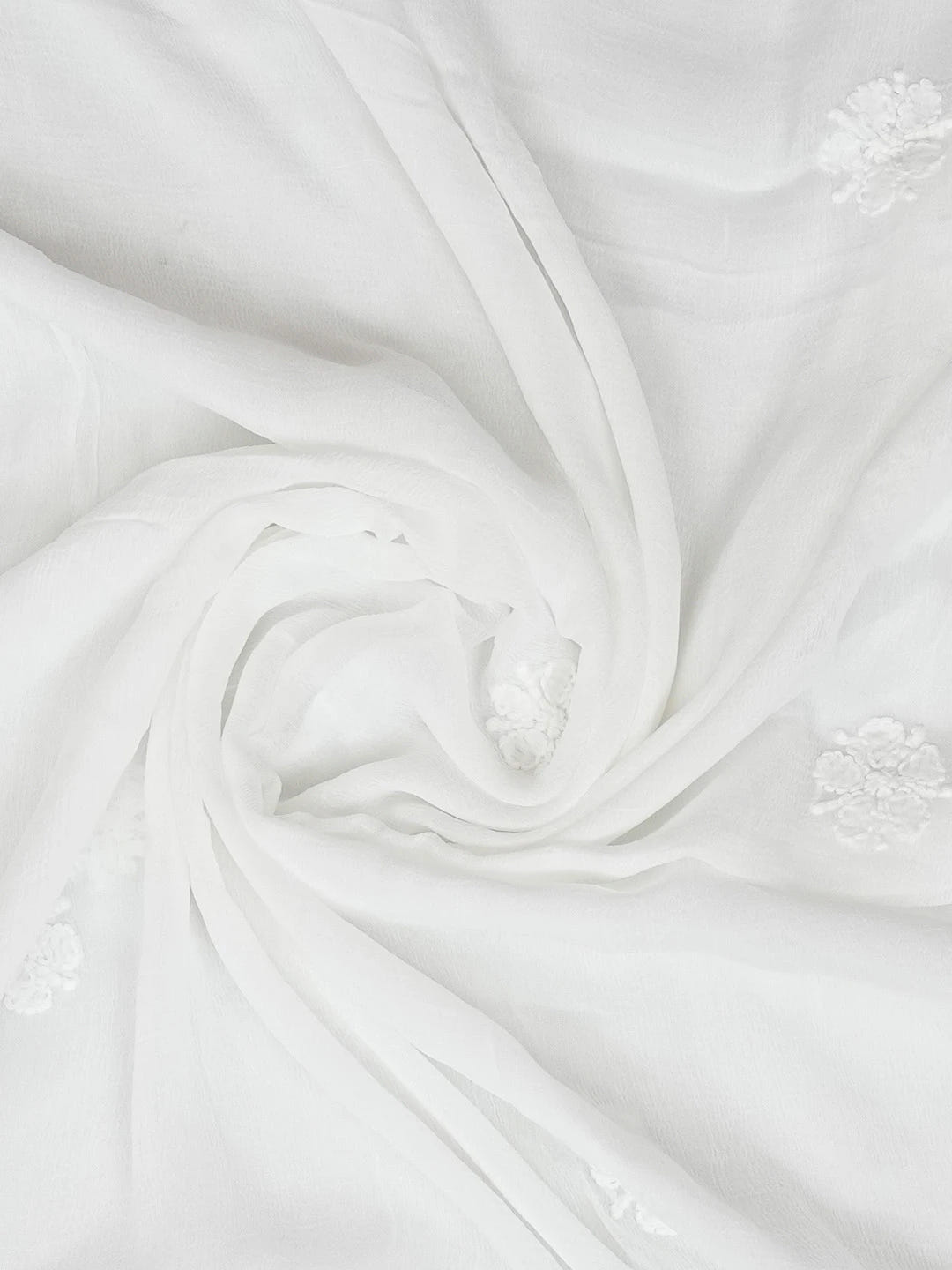 Ada Hand Embroidered White Chiffon Lucknowi Chikankari Dupatta 01A658210