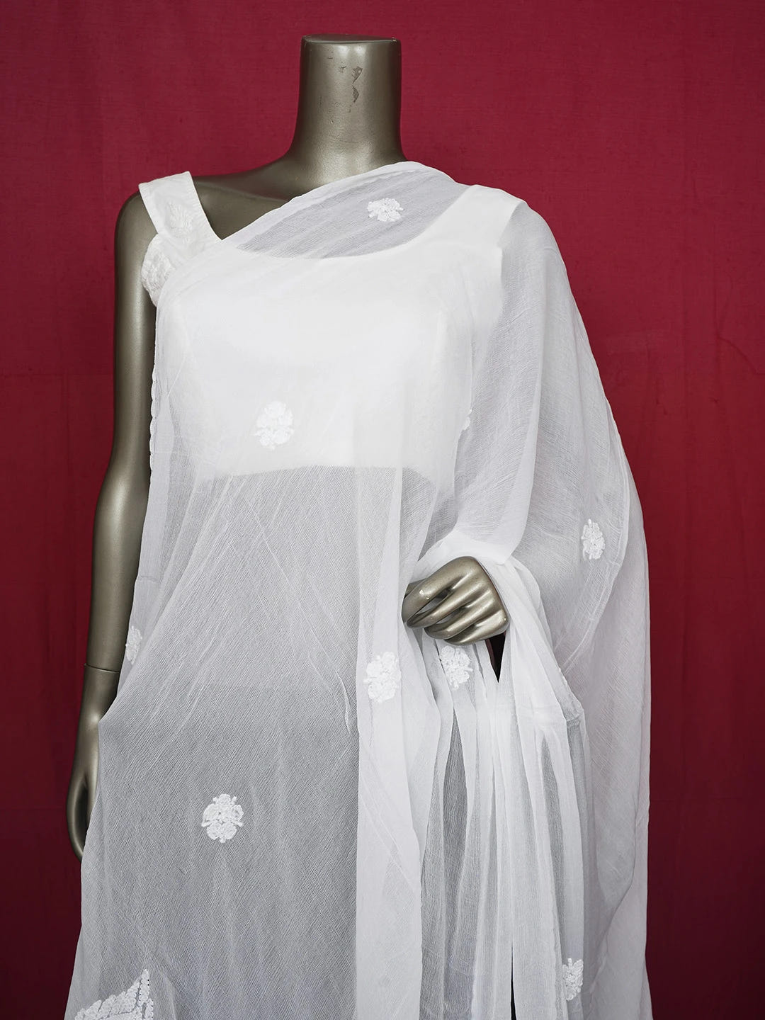 Ada Hand Embroidered White Chiffon Lucknowi Chikankari Dupatta 01A658210