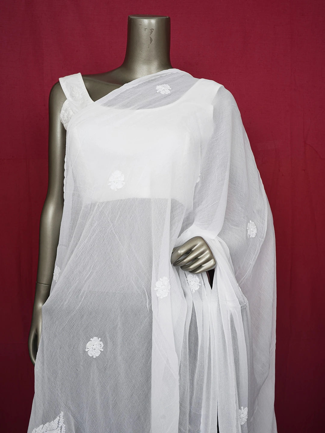 Ada Hand Embroidered White Chiffon Lucknowi Chikankari Dupatta 01A658210