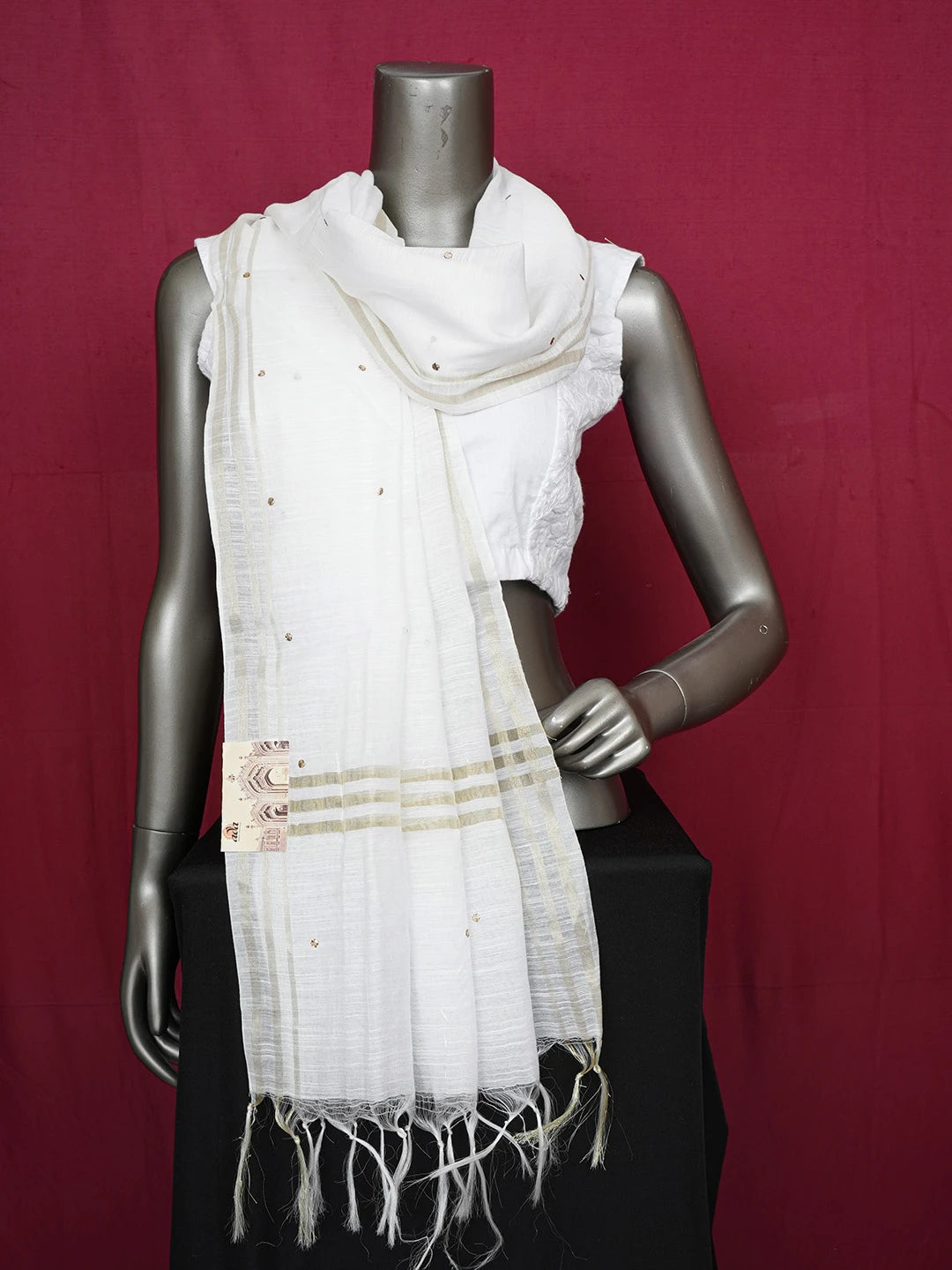 Ada Hand Embroidered Ivory White Chanderi Lucknowi Chikankari Dupatta With Mukaish Work 01A417509