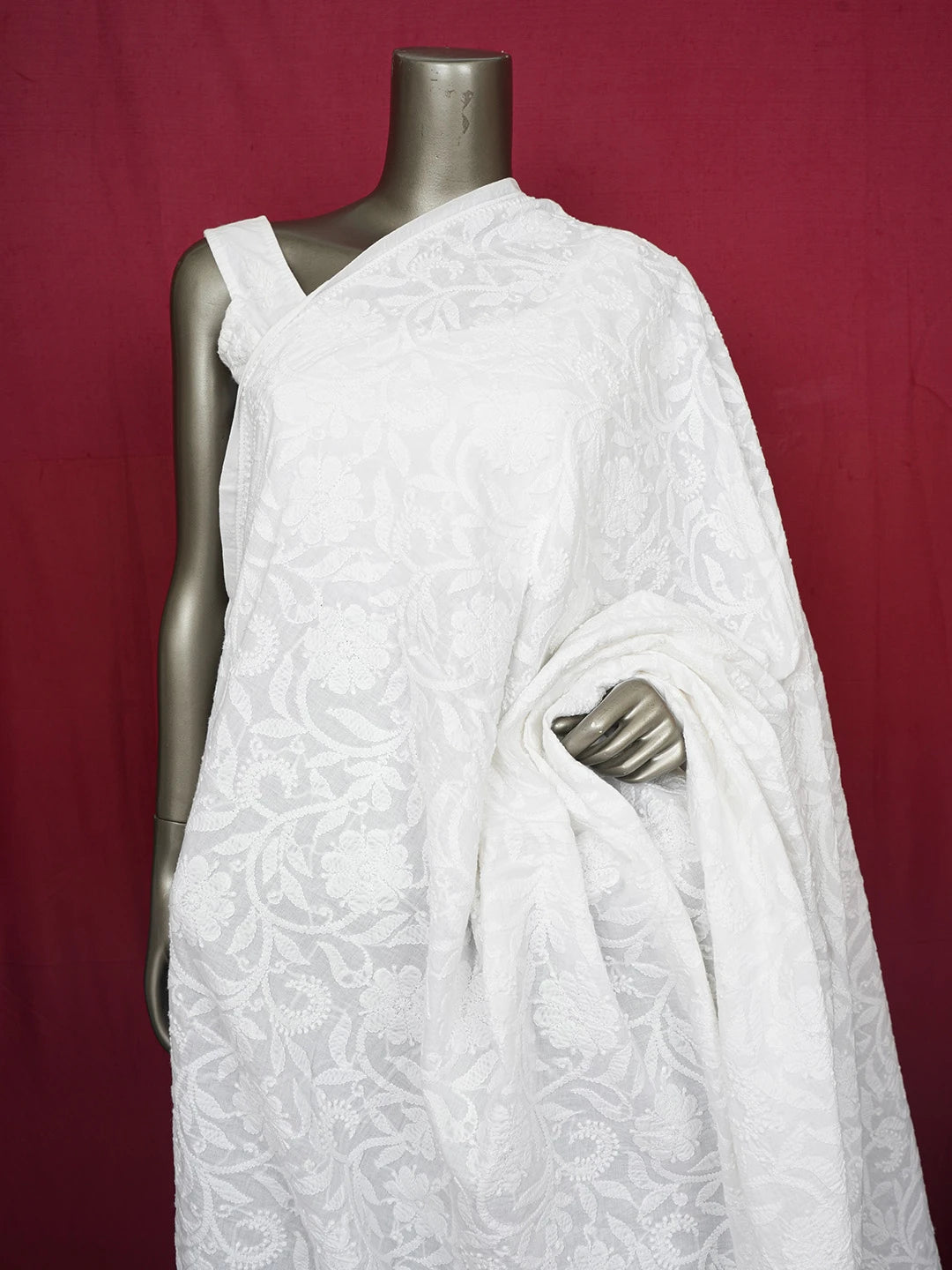 Ada Hand Embroidered White Cotton Lucknowi Chikankari Dupatta 01A477064