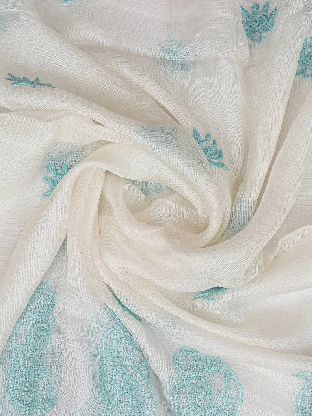 Ada Hand Embroidered Seasalt White Kota Silk Lucknowi Chikankari Dupatta 01A661017