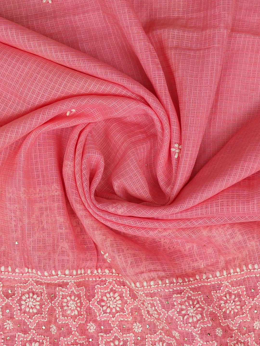 Ada Hand Embroidered Peach Kota Lucknowi Chikankari Dupatta With Muqaish Work 01A641060