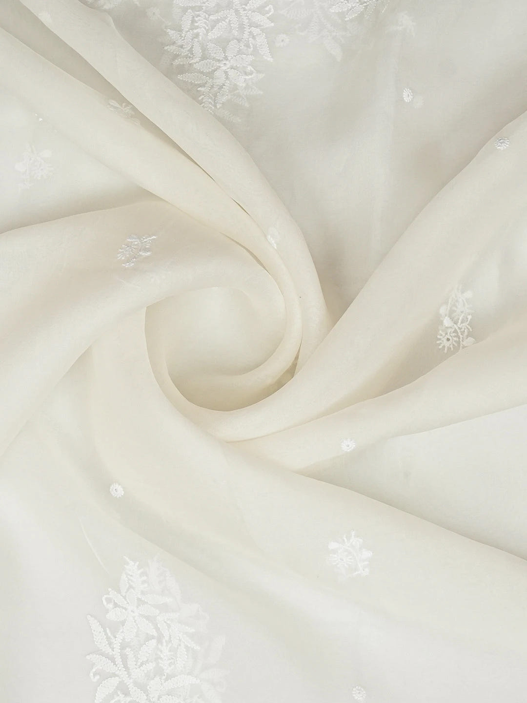 Ada Hand Embroidered Mint Cream White Organza Lucknowi Chikankari Dupatta 01A643891
