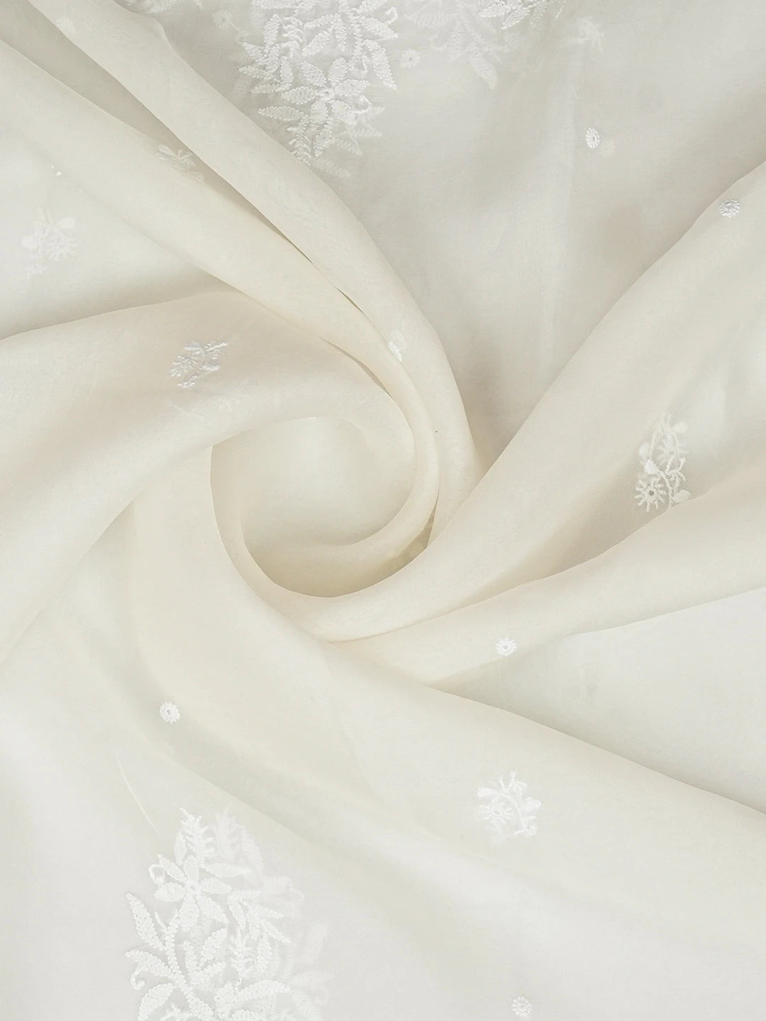 Ada Hand Embroidered Mint Cream White Organza Lucknowi Chikankari Dupatta 01A643891