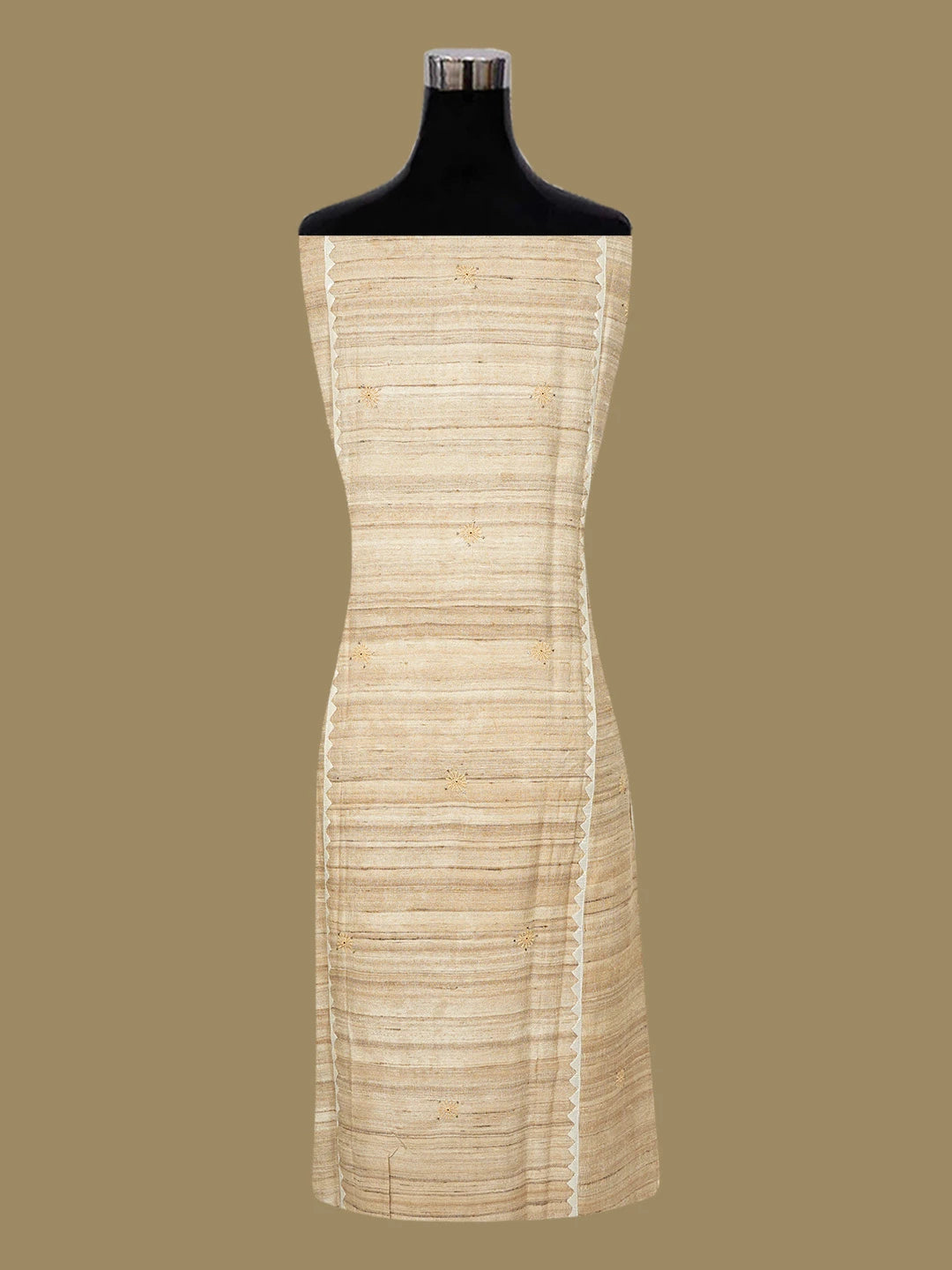 Ada Hand Embroidered Fawn Silk Lucknowi Chikankari Semi-Stitched Kurta Piece With Muqaish Work 01A422220