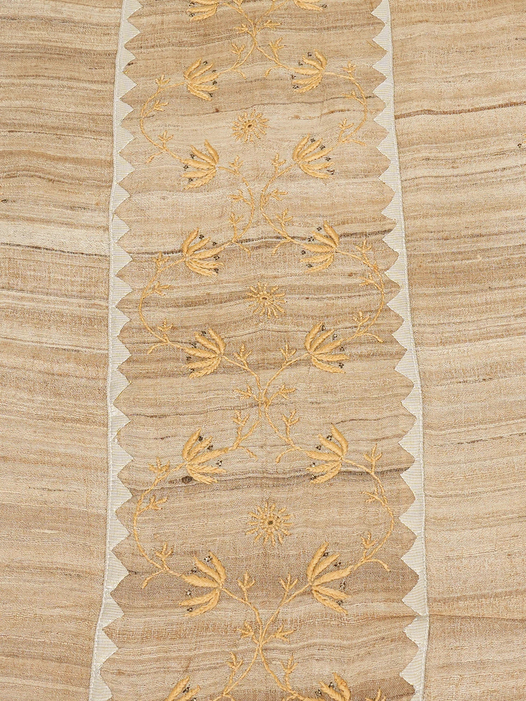 Ada Hand Embroidered Fawn Silk Lucknowi Chikankari Semi-Stitched Kurta Piece With Muqaish Work 01A422220
