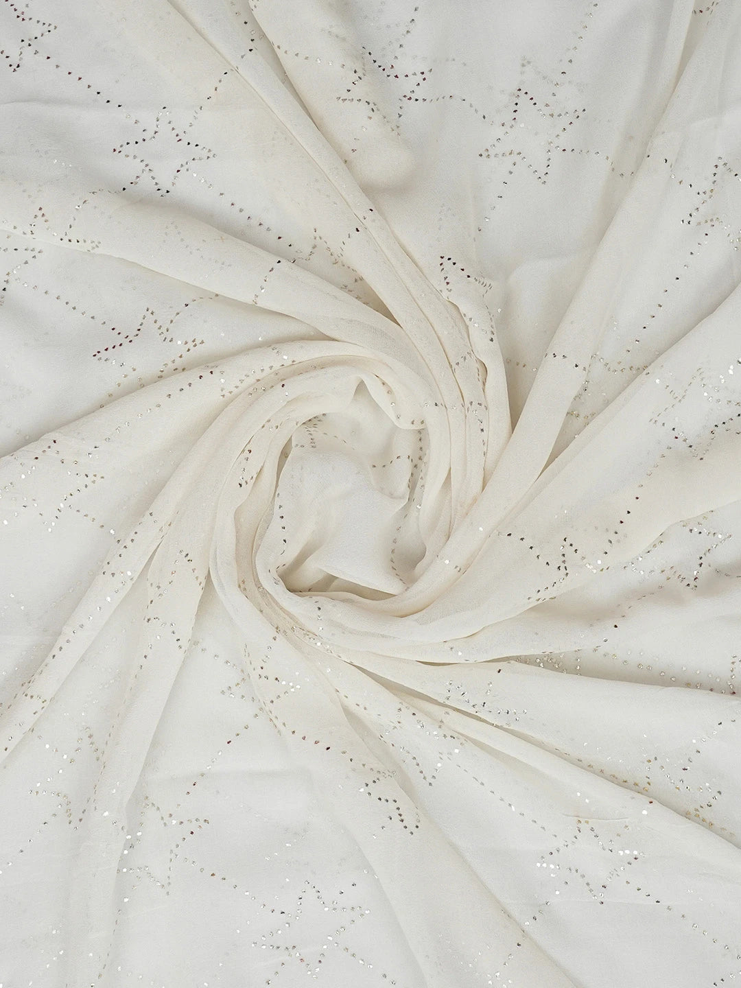Ada Hand Embroidered Cream Pure Georgette Lucknowi Chikankari Dupatta With Muqaish Work 01A551483