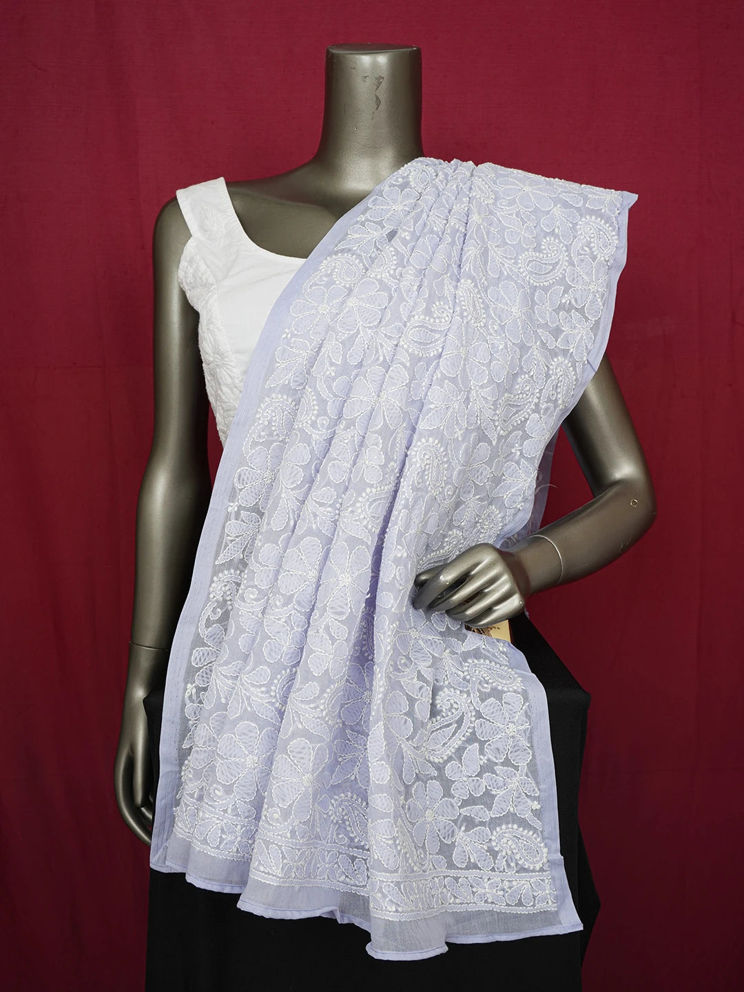 Ada Hand Embroidered Mauve Cotton Lucknowi Chikankari Dupatta 01A589456