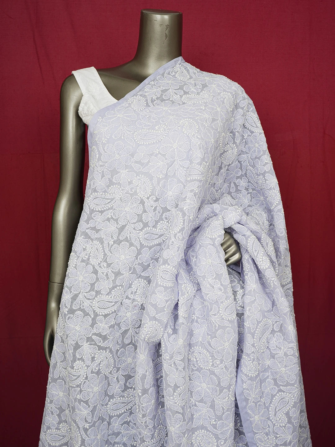 Ada Hand Embroidered Mauve Cotton Lucknowi Chikankari Dupatta 01A589456