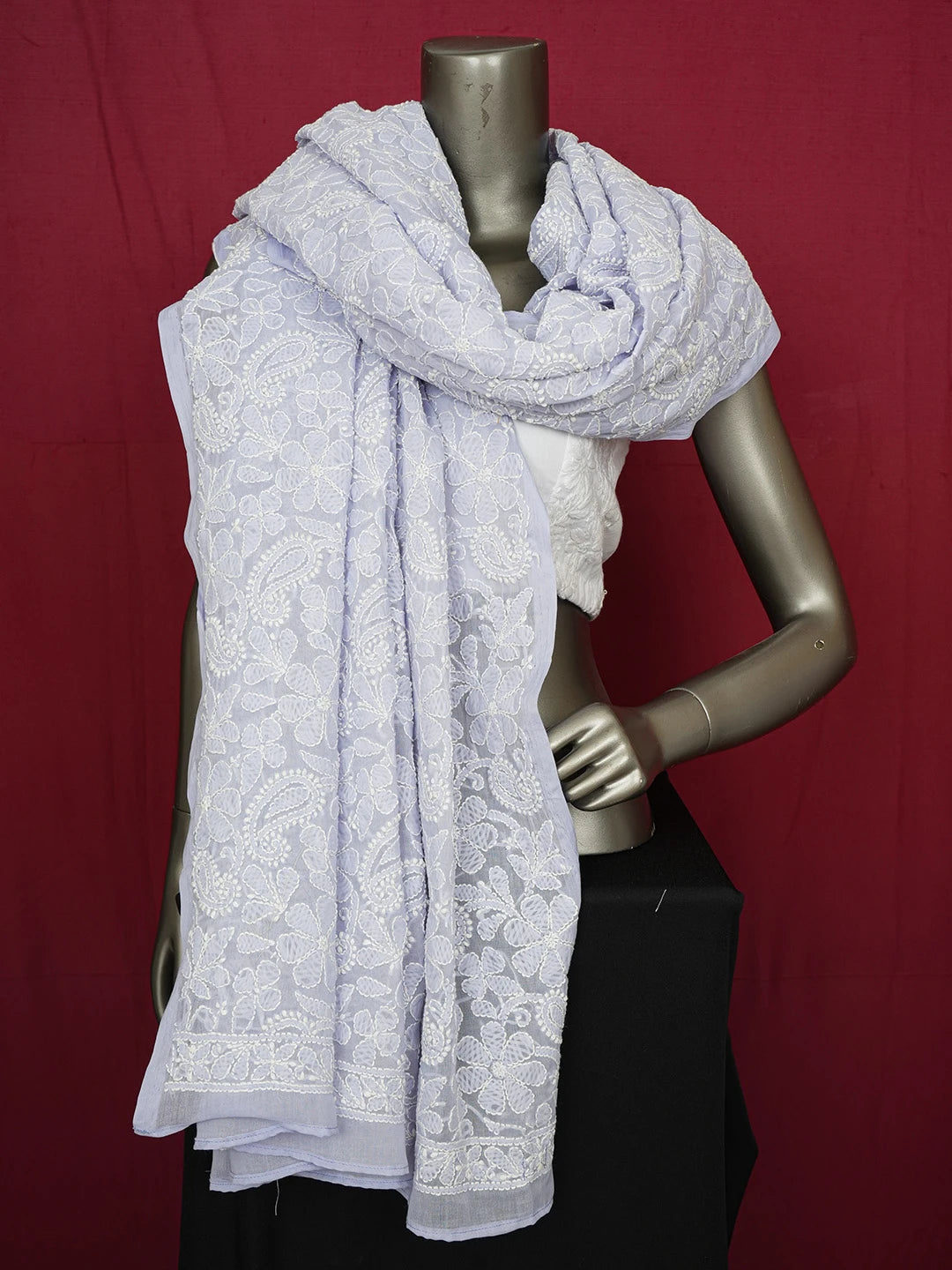 Ada Hand Embroidered Mauve Cotton Lucknowi Chikankari Dupatta 01A589456
