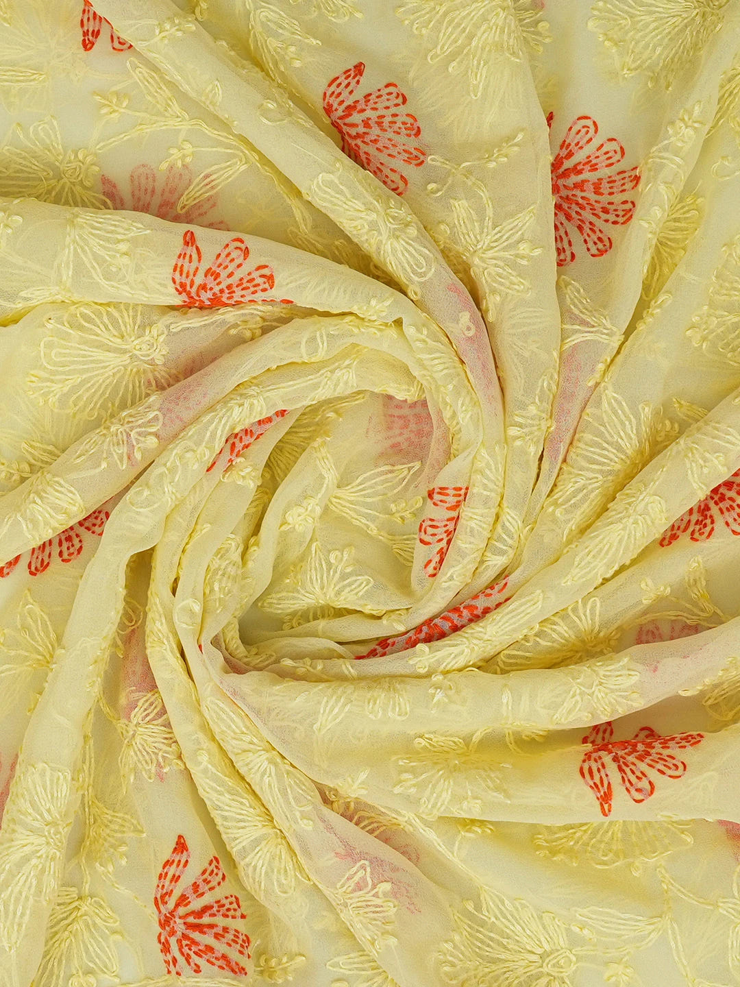 Ada Hand Embroidered Lemon Yellow Georgette Lucknowi Chikankari Dupatta 01A255832