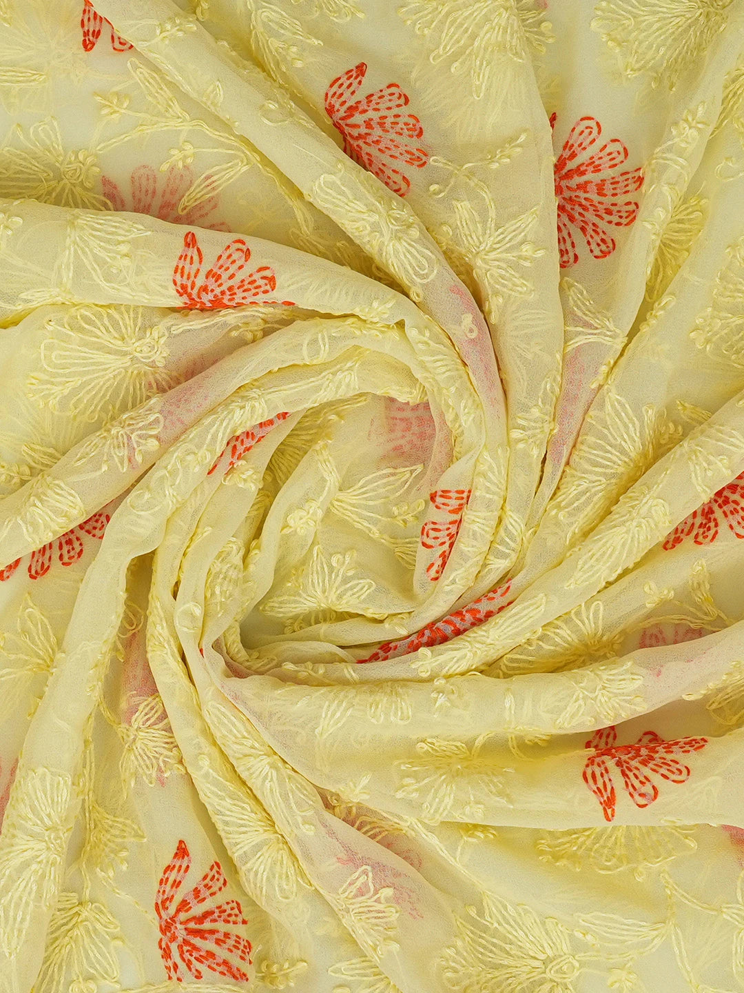 Ada Hand Embroidered Lemon Yellow Georgette Lucknowi Chikankari Dupatta 01A255832