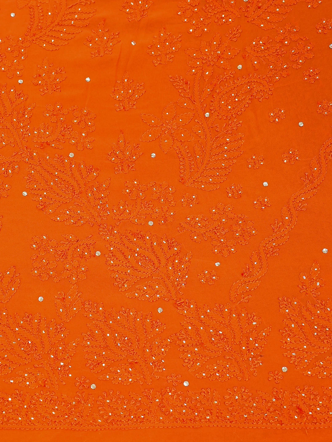 Ada Hand Embroidered Aerospace Orange Viscose Georgette Lucknowi Chikankari Saree With Blouse And Muqaish Work 01A640888
