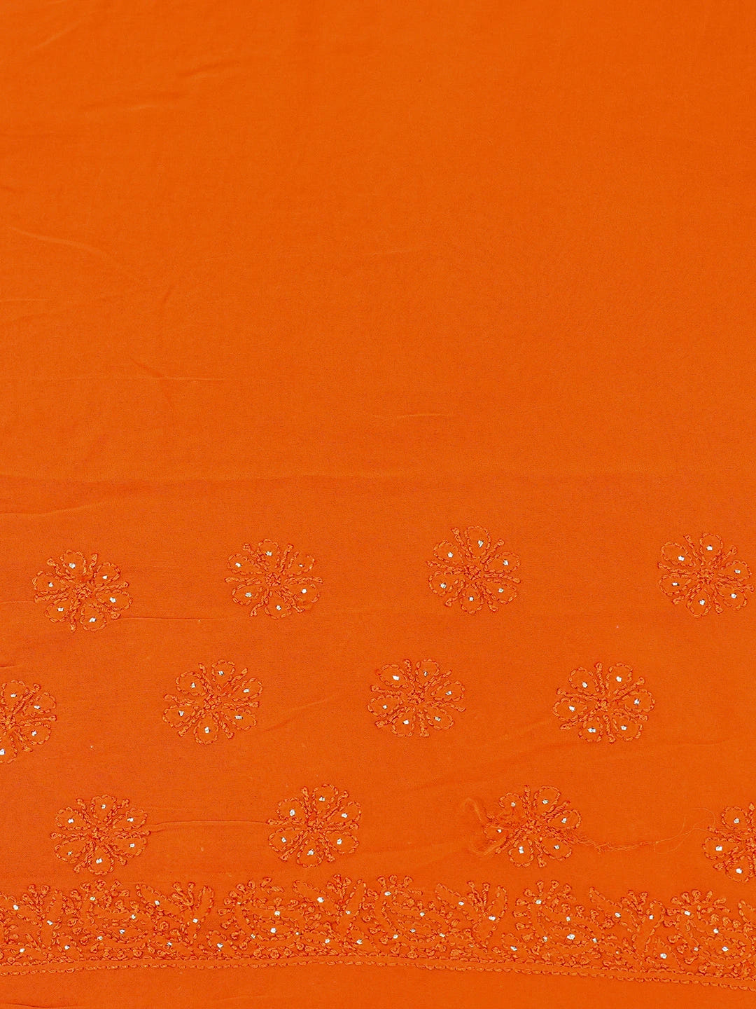 Ada Hand Embroidered Aerospace Orange Viscose Georgette Lucknowi Chikankari Saree With Blouse And Muqaish Work 01A640888