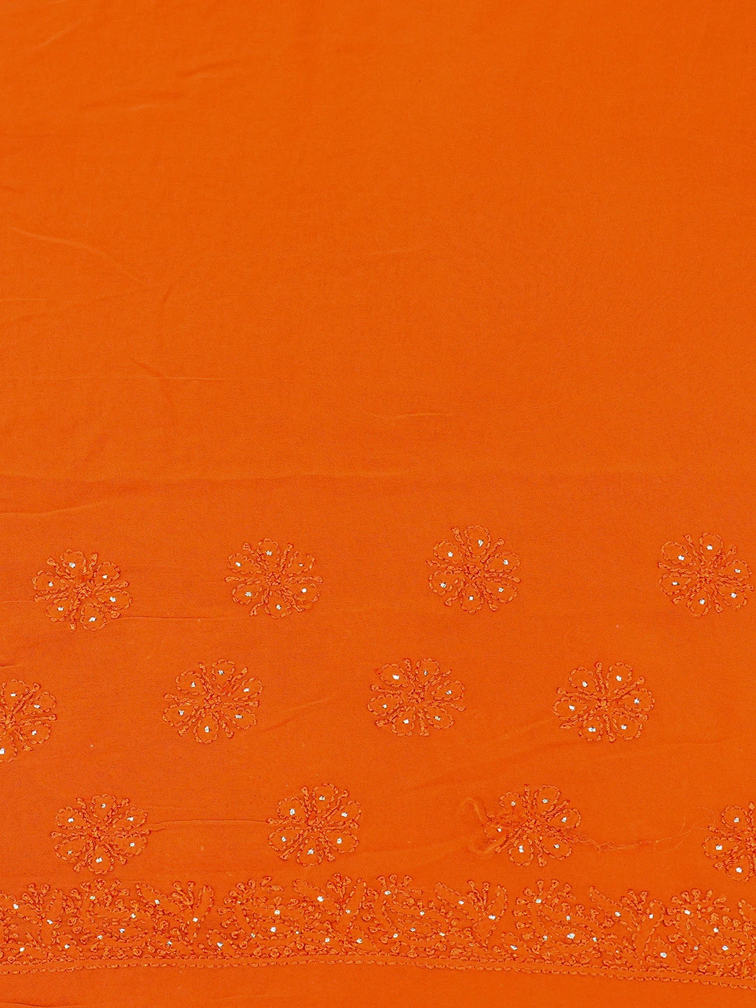 Ada Hand Embroidered Aerospace Orange Viscose Georgette Lucknowi Chikankari Saree With Blouse And Muqaish Work 01A640888
