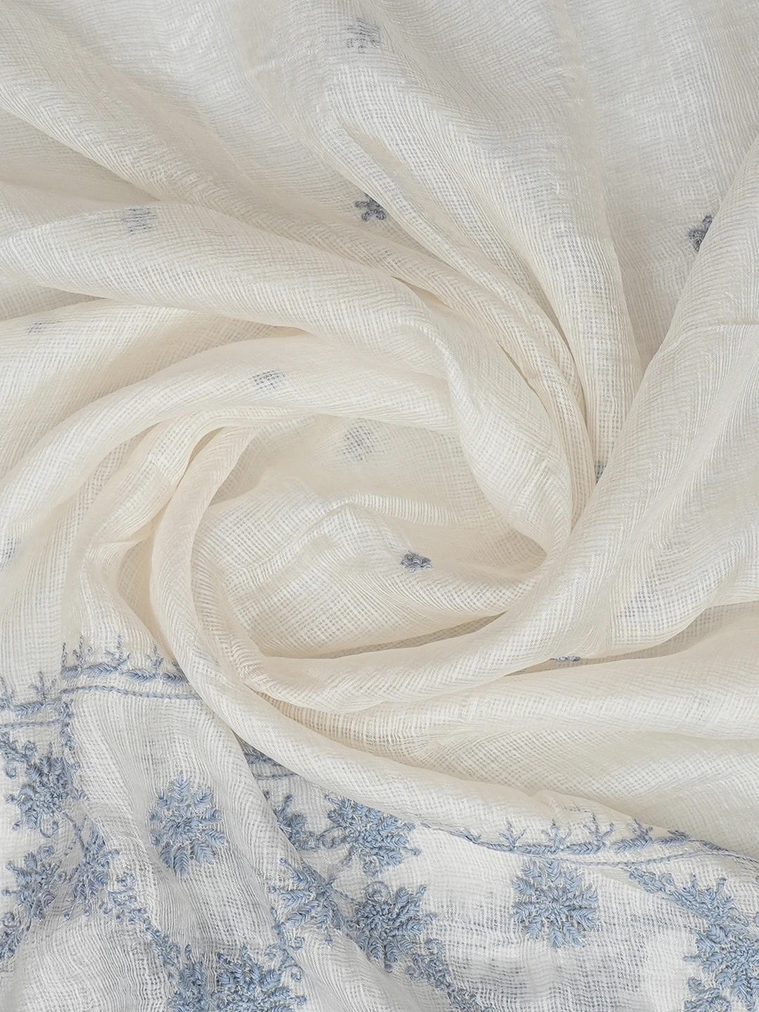 Ada Hand Embroidered Ivory White Kota Silk Lucknowi Chikankari Dupatta 01A650912